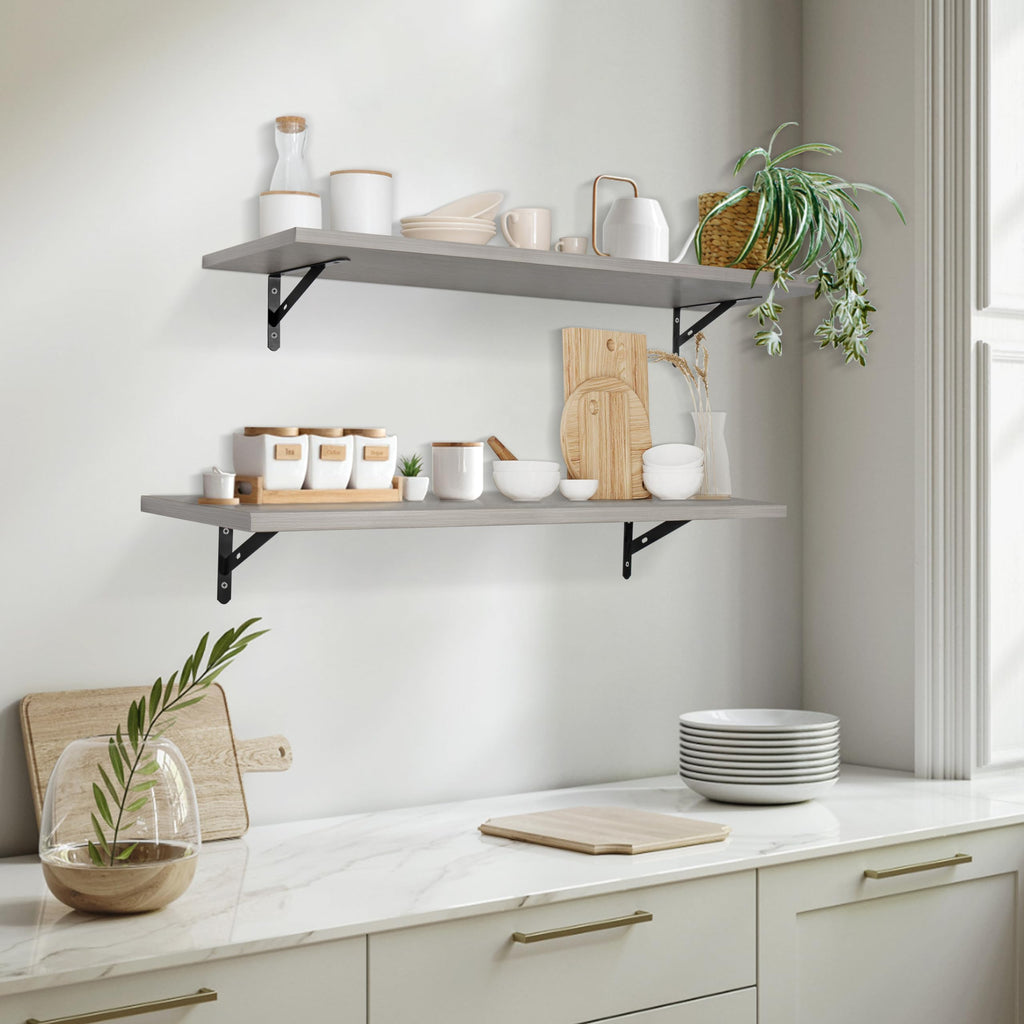 RedCall Floating Shelves for Wall,31.5 Inch Wall Mounted Shelves Set of 2,Long Board Shelves for Bedroom,Living Room, Bathroom & Kitchen Storage with Metal Brackets (Black)