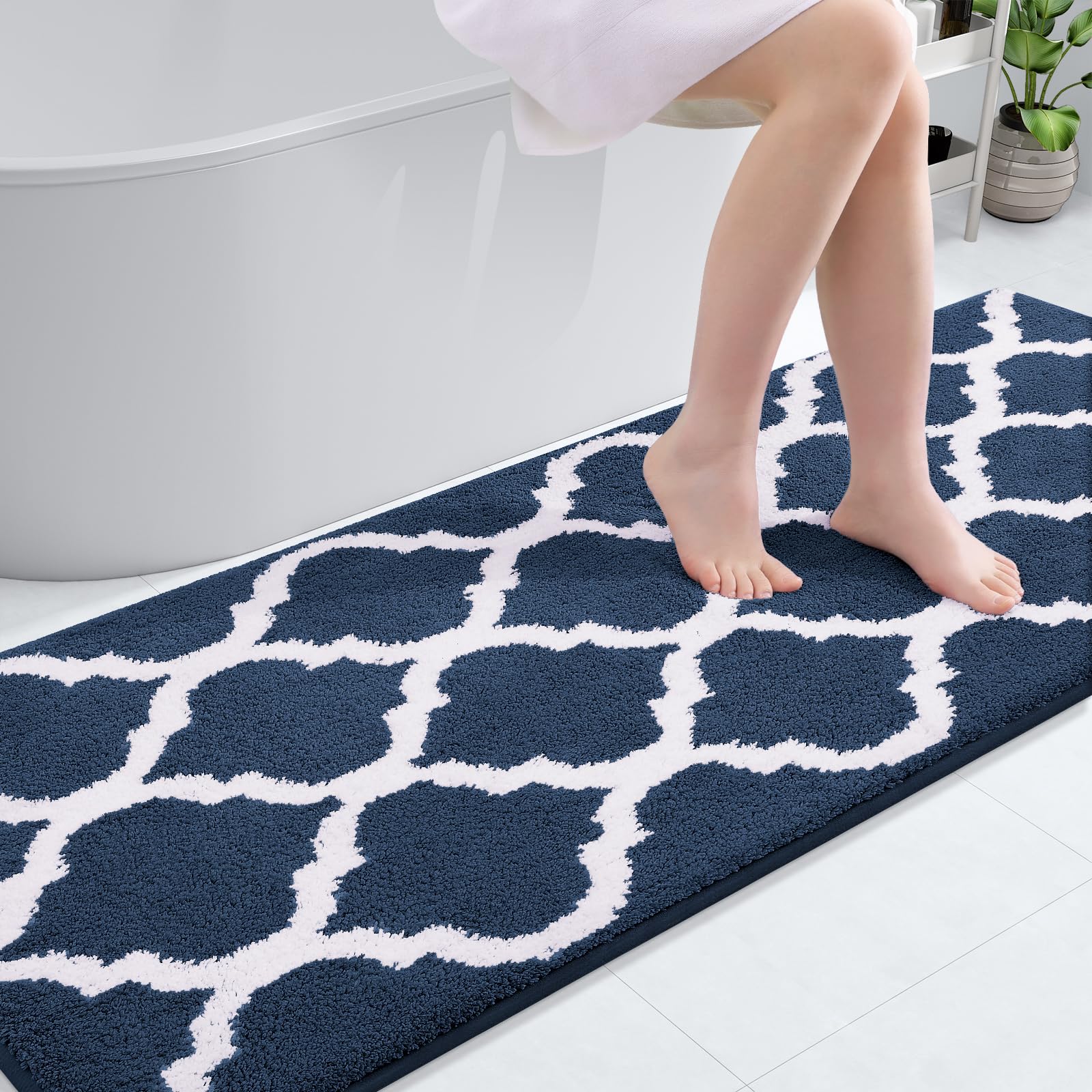 OLANLY Bathroom Rugs 24x16, Soft and Absorbent Microfiber Bath Rugs, Non-Slip Shaggy Shower Carpet, Machine Wash Dry, Bath Mats for Bathroom Floor, Tub and Shower, Grey