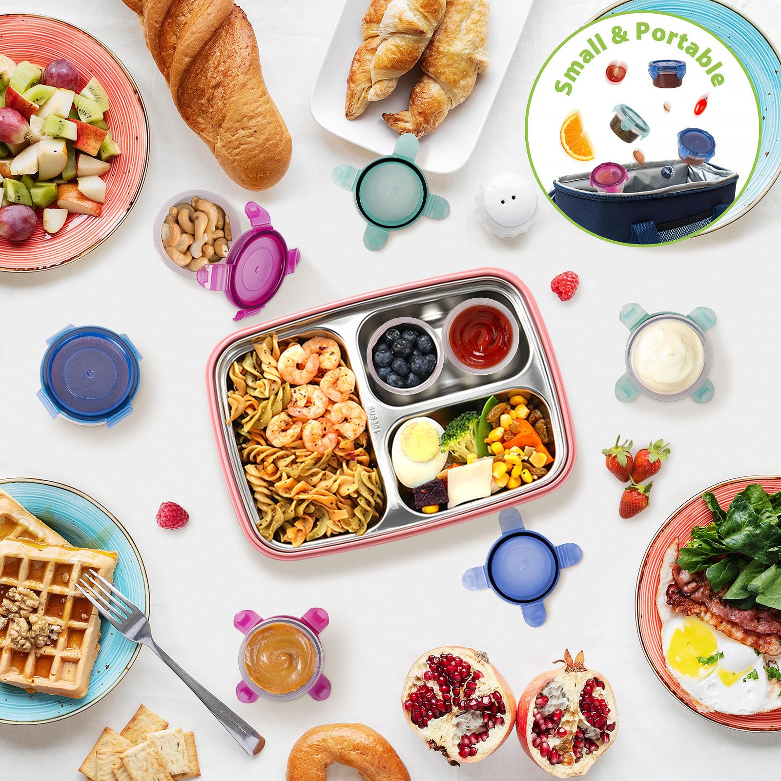 Freshmage Salad Dressing Container to Go, [6 Pack] 2.7 oz Small Condiment Containers with Leakproof Lids for On-the-Go Meals, Reusable Sauce Containers BPA-Free