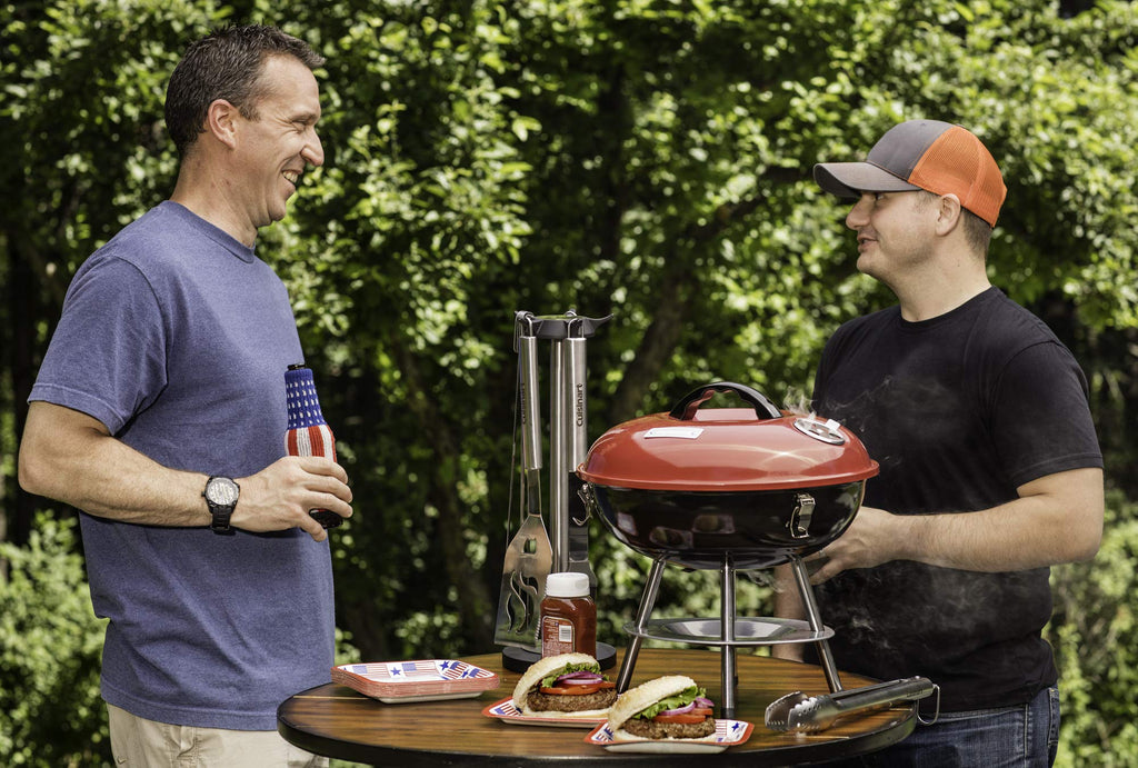 Cuisinart 14" Portable Charcoal Grill, Tabletop Outdoor Small Grill with Locking Lid and Dual Vents, Chrome Plated Travel Size BBQ Perfect for Camping, Tailgates, Cookouts, Red