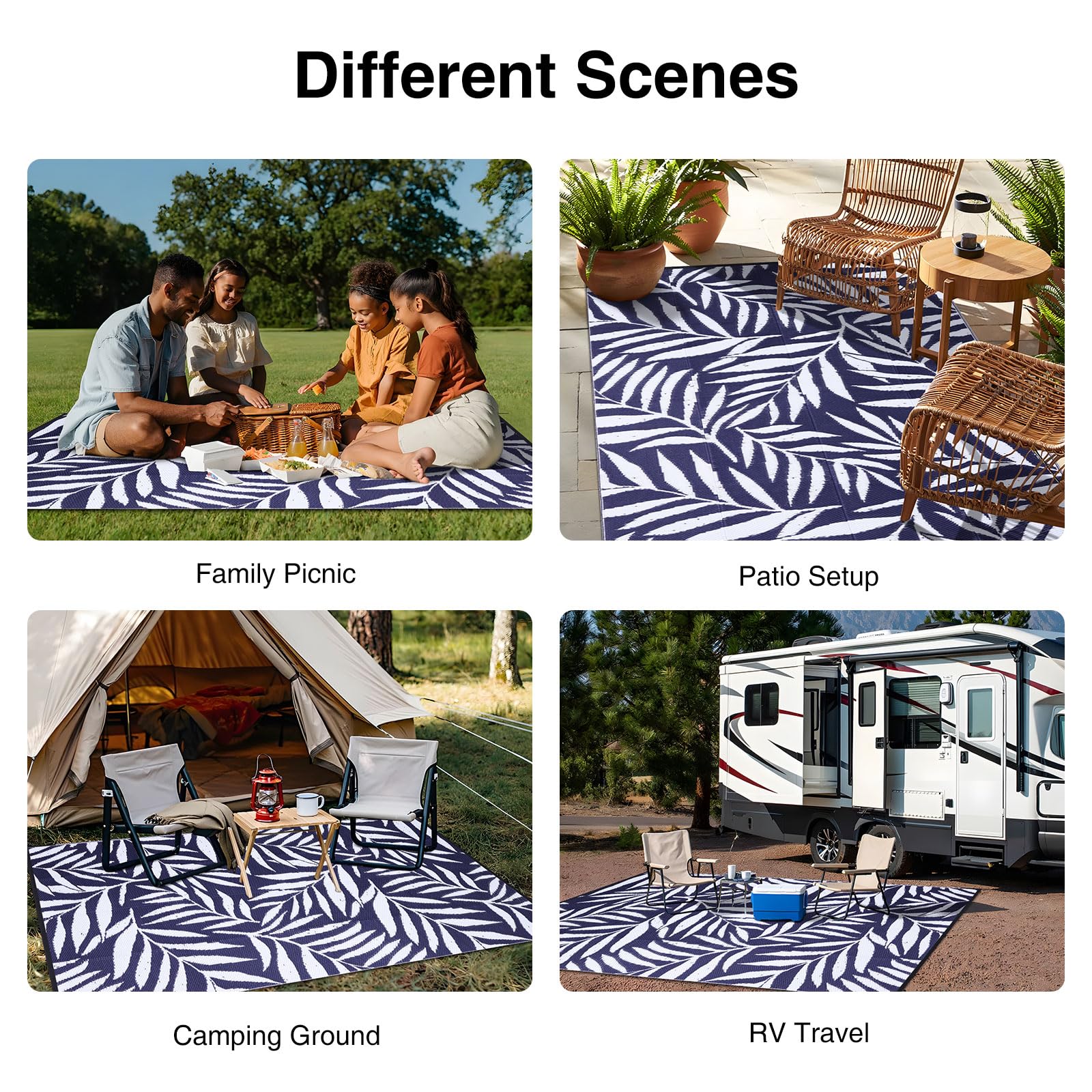 OLANLY Waterproof Outdoor Rug 5x8 ft, Reversible Outdoor Plastic Straw Rug with Leaf Pattern, RV Mat, Indoor Outdoor Carpet for Patio, Camping, Balcony, Deck, Backyard, Grey & White