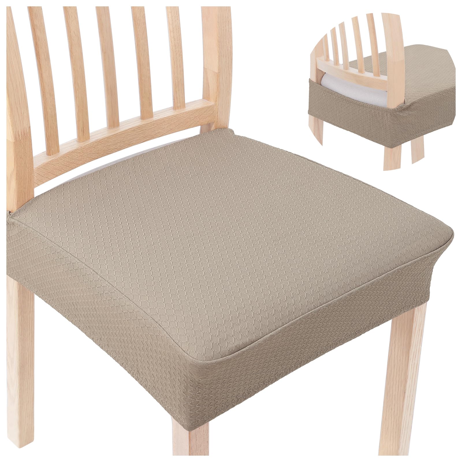 Smiry Stretch Jacquard Seat Covers for Dining Room Chairs Set of 6, Removable Washable Chair Seat Protector Slipcovers, No Rear Covers, Beige