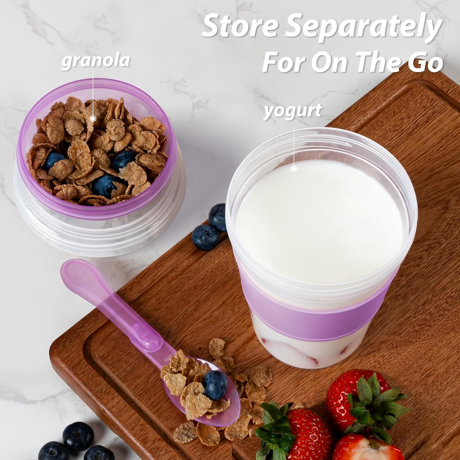 Freshmage Salad Lunch Container and 4 Pack 20 oz Yogurt Parfait Cups with Lids