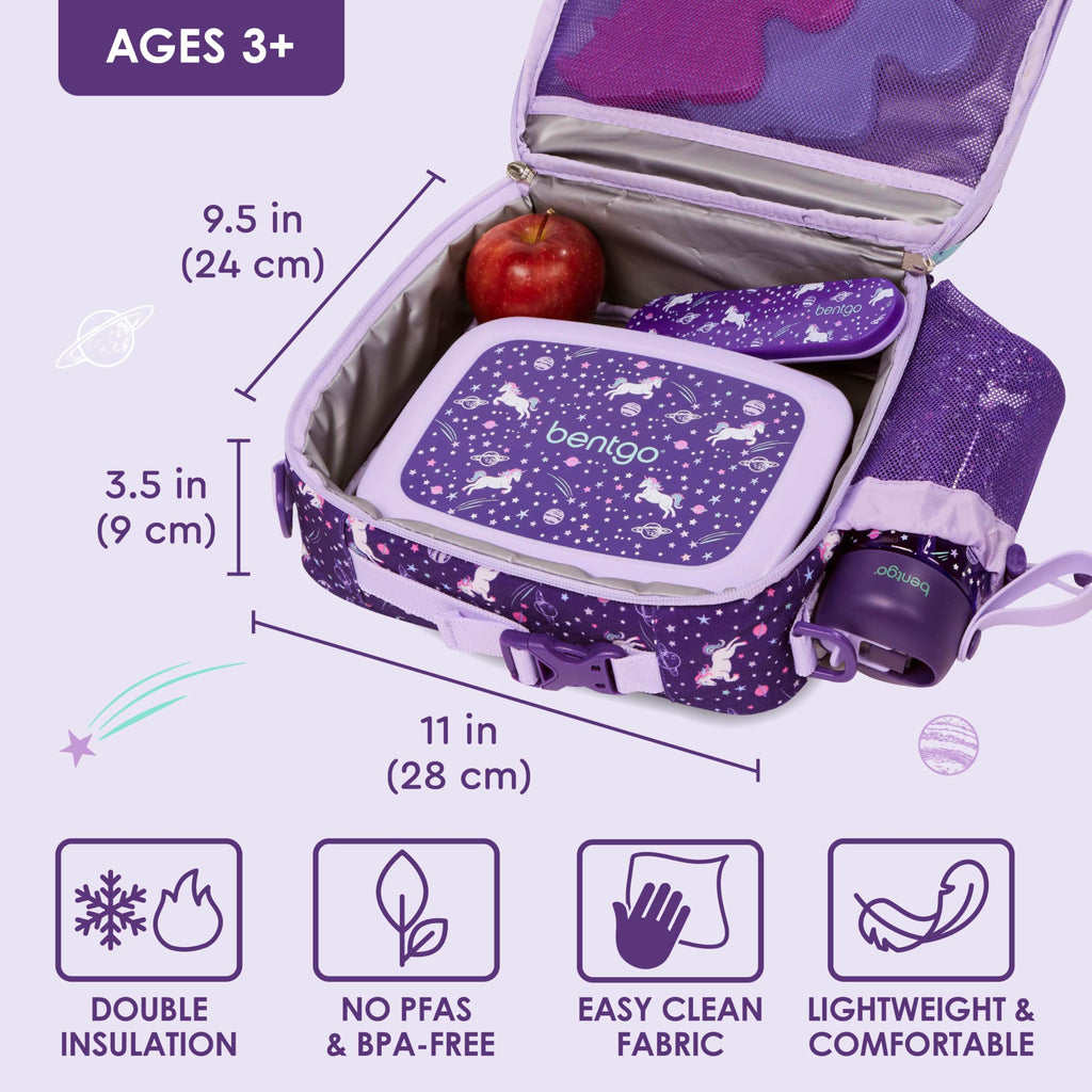 Bentgo Kids Lunch Bag - Durable, Double-Insulated Lunch Bag for Kids 3+; Holds Lunch Box, Water Bottle, & Snacks; Easy-Clean Water-Resistant Fabric & Multiple Zippered Pockets (Mermaid)