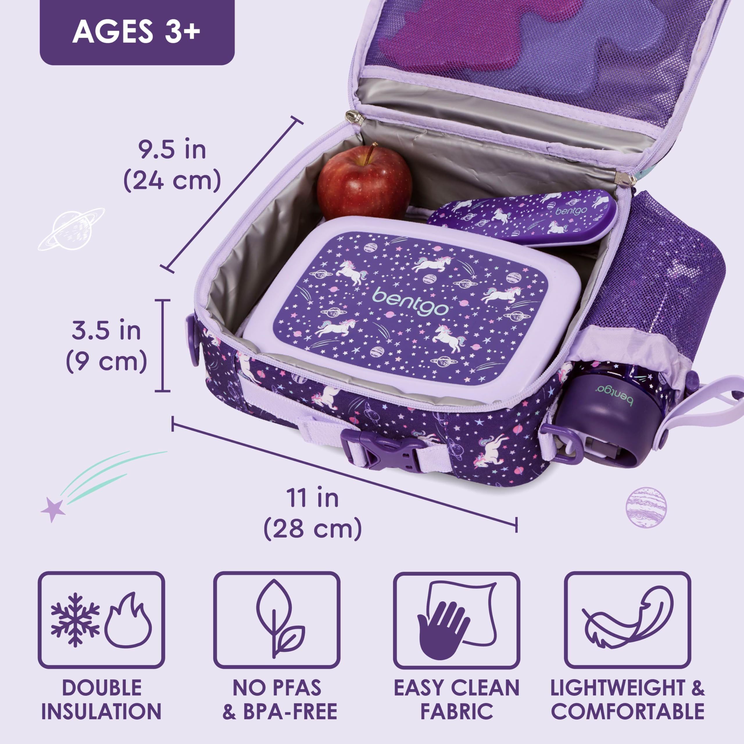 Bentgo Kids Lunch Bag - Durable, Double-Insulated Lunch Bag for Kids 3+; Holds Lunch Box, Water Bottle, & Snacks; Easy-Clean Water-Resistant Fabric & Multiple Zippered Pockets (Mermaid)