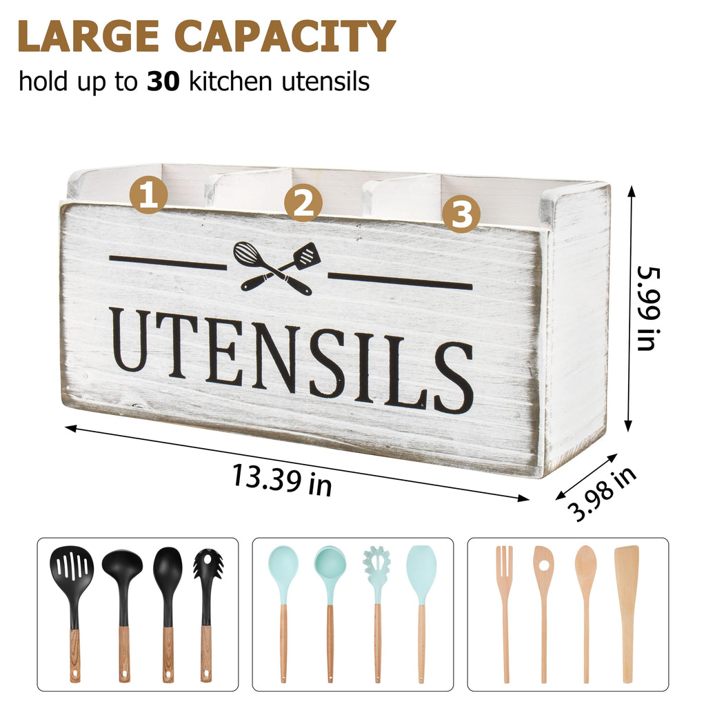RedCall Wooden Kitchen Utensil Holder for Counter-top,Large Utensil Organizer for Storage Cooking Tool and Silverware,Extra Large Rustic Wood Container (Black)