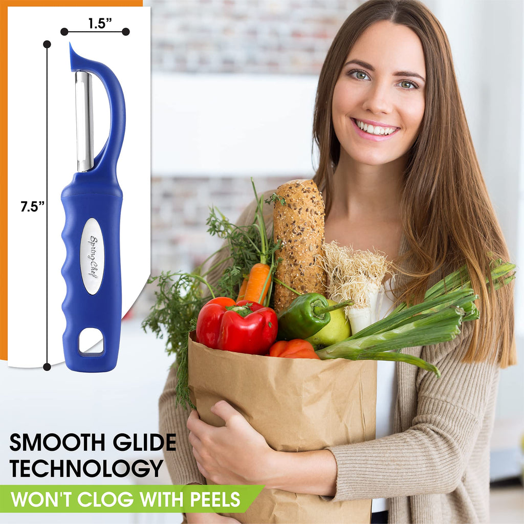Spring Chef Premium Swivel Vegetable Peeler, Soft Grip Handle and Ultra Sharp Stainless Steel Blades - Perfect Kitchen Peeler For Veggie, Fruit, Potato, Carrot, Apple - Black