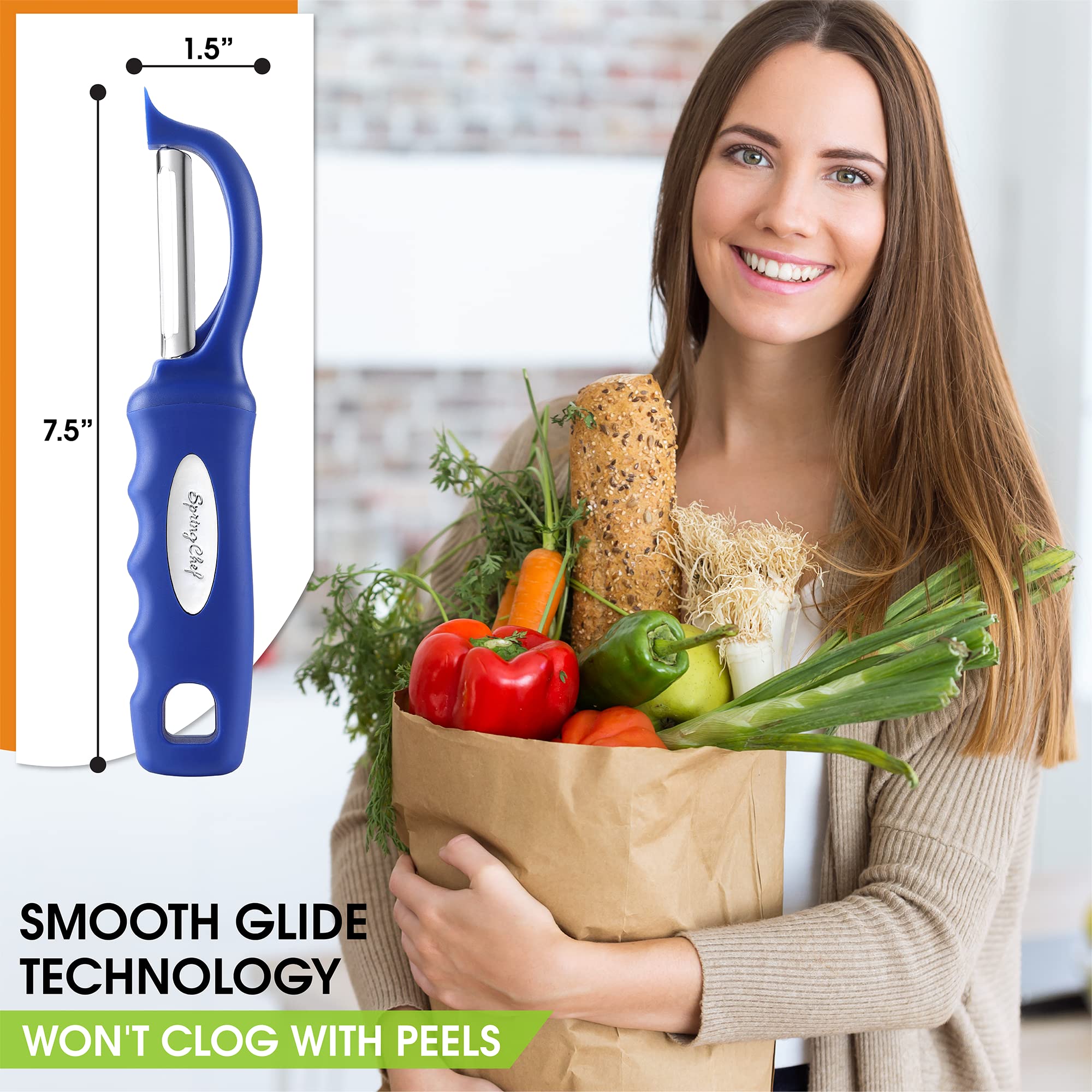 Spring Chef Premium Swivel Vegetable Peeler, Soft Grip Handle and Ultra Sharp Stainless Steel Blades - Perfect Kitchen Peeler For Veggie, Fruit, Potato, Carrot, Apple - Black