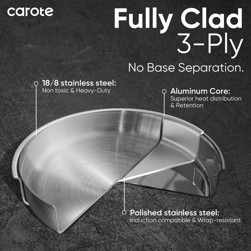 CAROTE Pots and Pans Set, Stainless Steel Cookware Set Detachable Handle, 15pcs Induction Kitchen Cookware Sets with Removable Handle, RV Cookware Set, Oven Safe