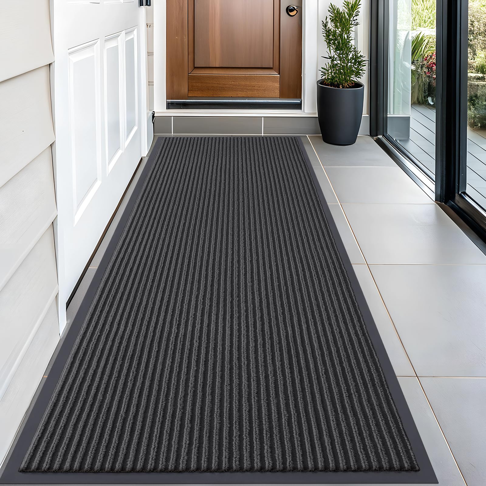 OLANLY Front Door Mat Indoor Outdoor Entrance, Waterproof Heavy Duty Doormat, Fade Resistant, Low Profile, Easy Clean Patio Porch Welcome Floor Mats for Entry, 29.5x17, Grey