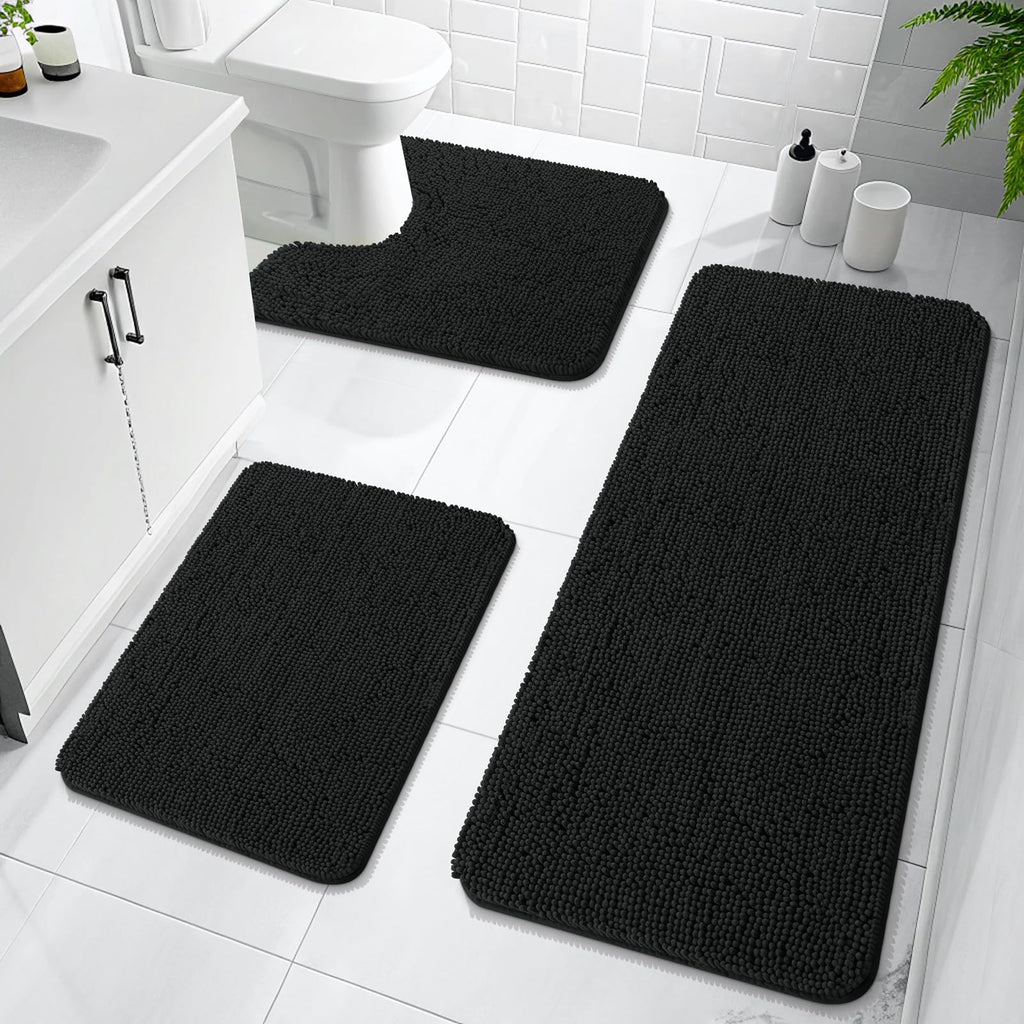 OLANLY Bathroom Rugs Sets 3 Piece, Soft Absorbent Chenille Bath Mats and U-Shaped Contour Toilet Rug, Quick Dry, Home Decor Accessories, Bath Mat Set for Bathroom (30"x20"+24"x16"+24"x20", Grey)