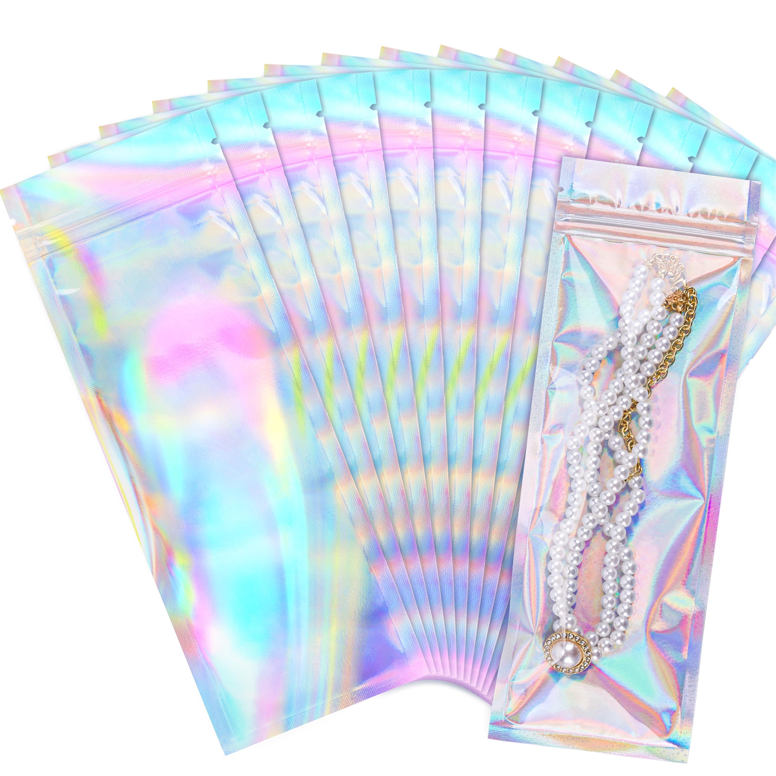 Holographic Mylar Bags Resealable Smell Proof Bags for lip gloss, Jewelry, Lash Candy and More - Small Business Packaging Supplies(100PACK, 3x9INCH)