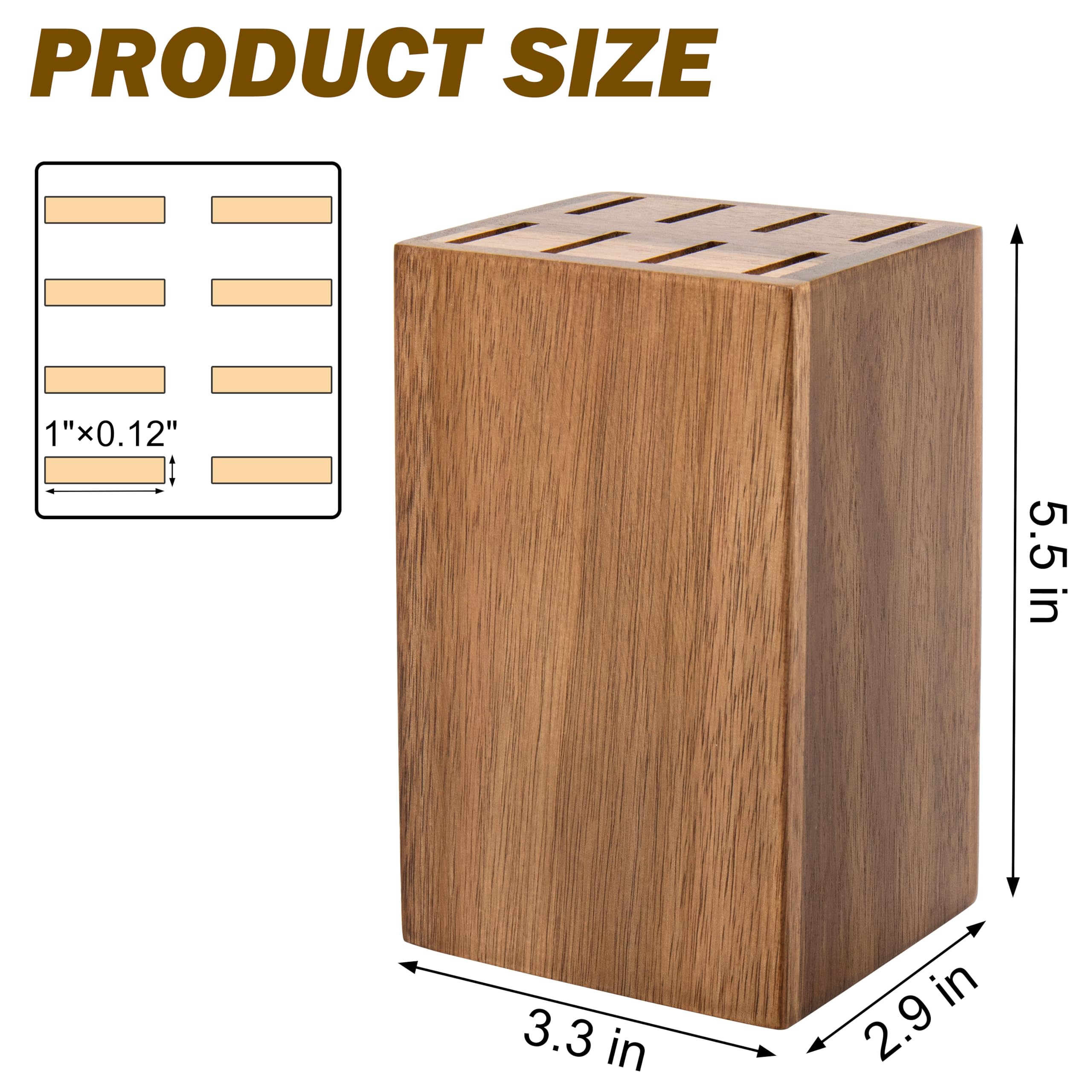 8 Slots Steak Knife Block Holder, 5.5" Wooden Small Knife Block without Knives,Compact and Space Saving Storage Knife Holder for Counter Top (Natural-1)