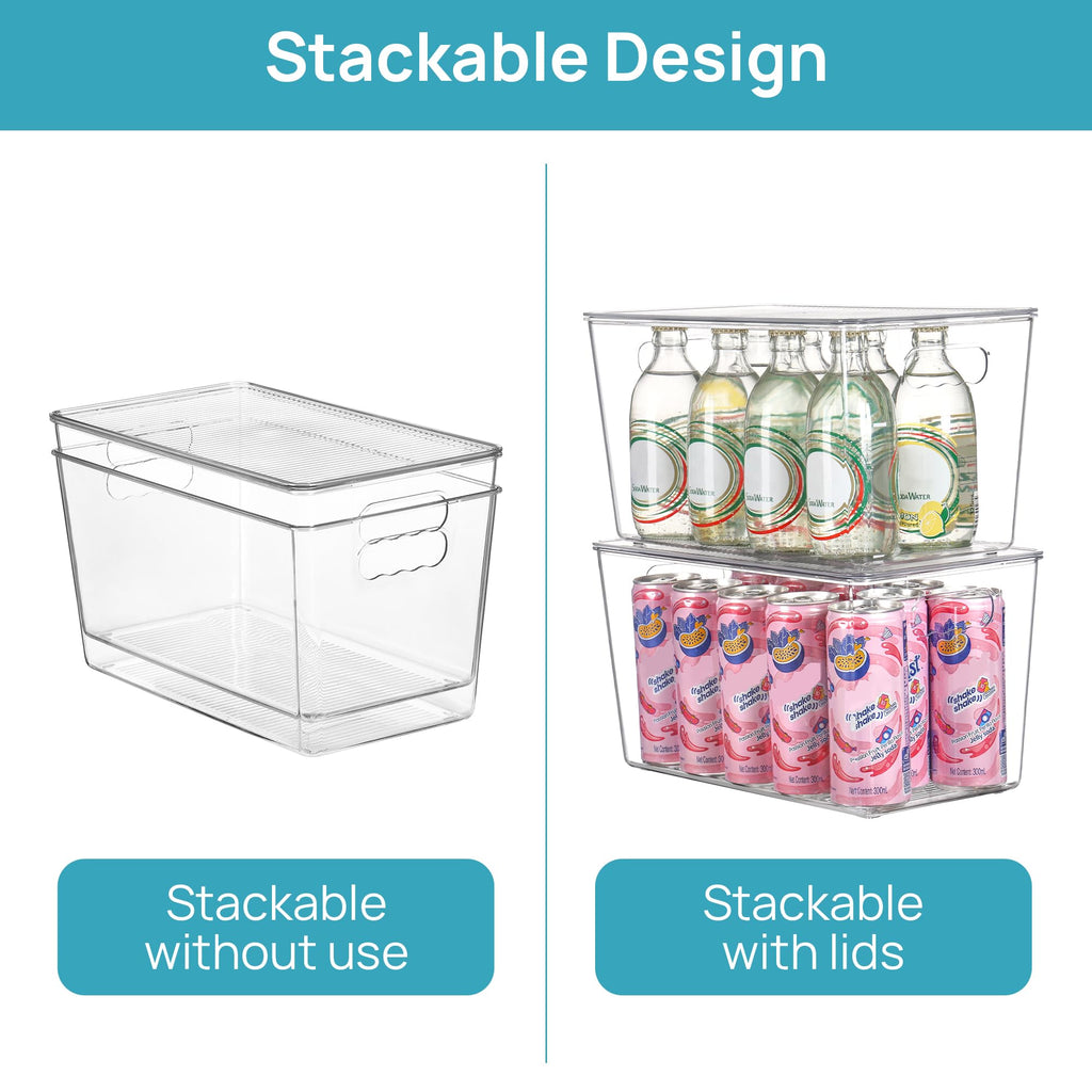 Vtopmart 6 Pack Clear Stackable Storage Bins with Lids, Large Plastic Containers with Handle for Pantry Organizer and Storage,Perfect for Bathroom,Cabinet,Kitchen,Fridge,Closet Organization