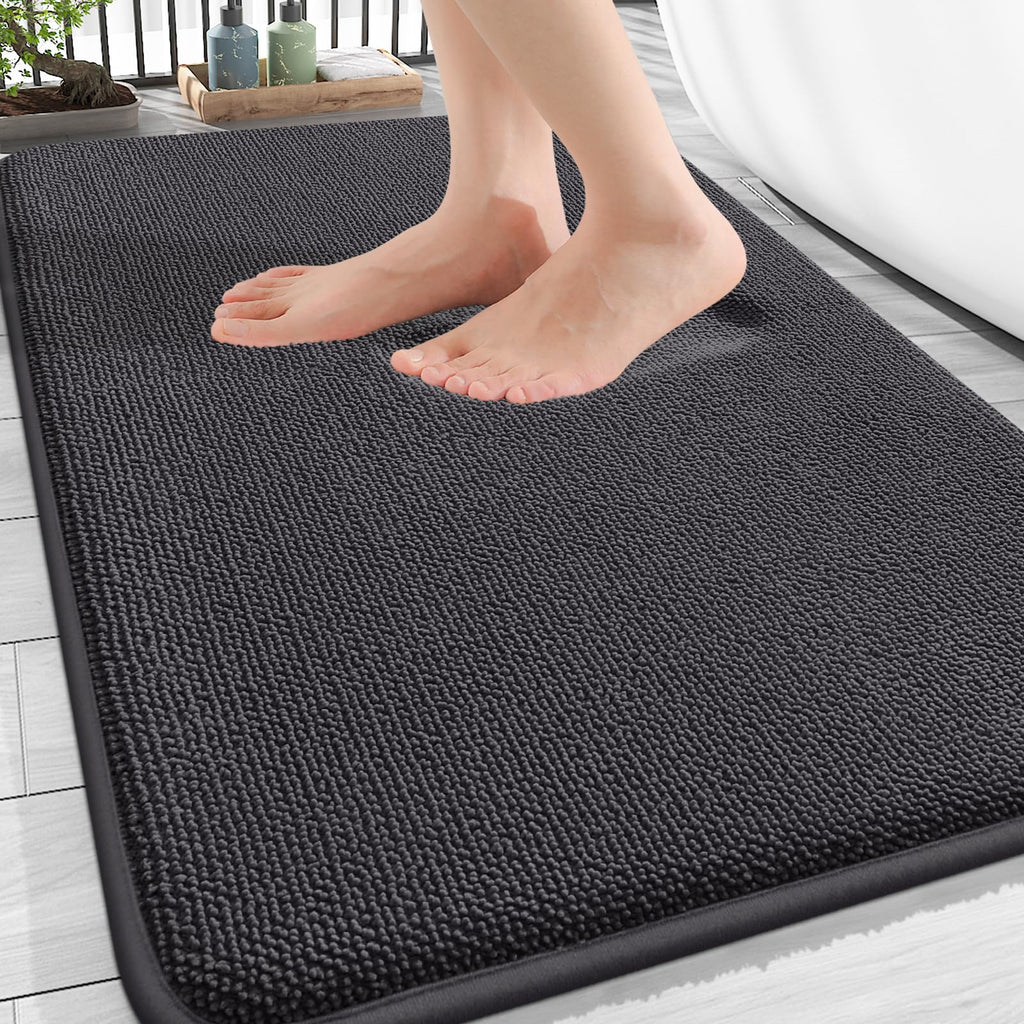 OLANLY Thick Memory Foam Bath Mat Rug 30x20, Extra Soft Absorbent Bathroom Rugs, Quick Dry Bath Mats, Non-Slip, Machine Washable Carpet for Bathroom, Tub and Shower, Home Decor Accessories, Grey