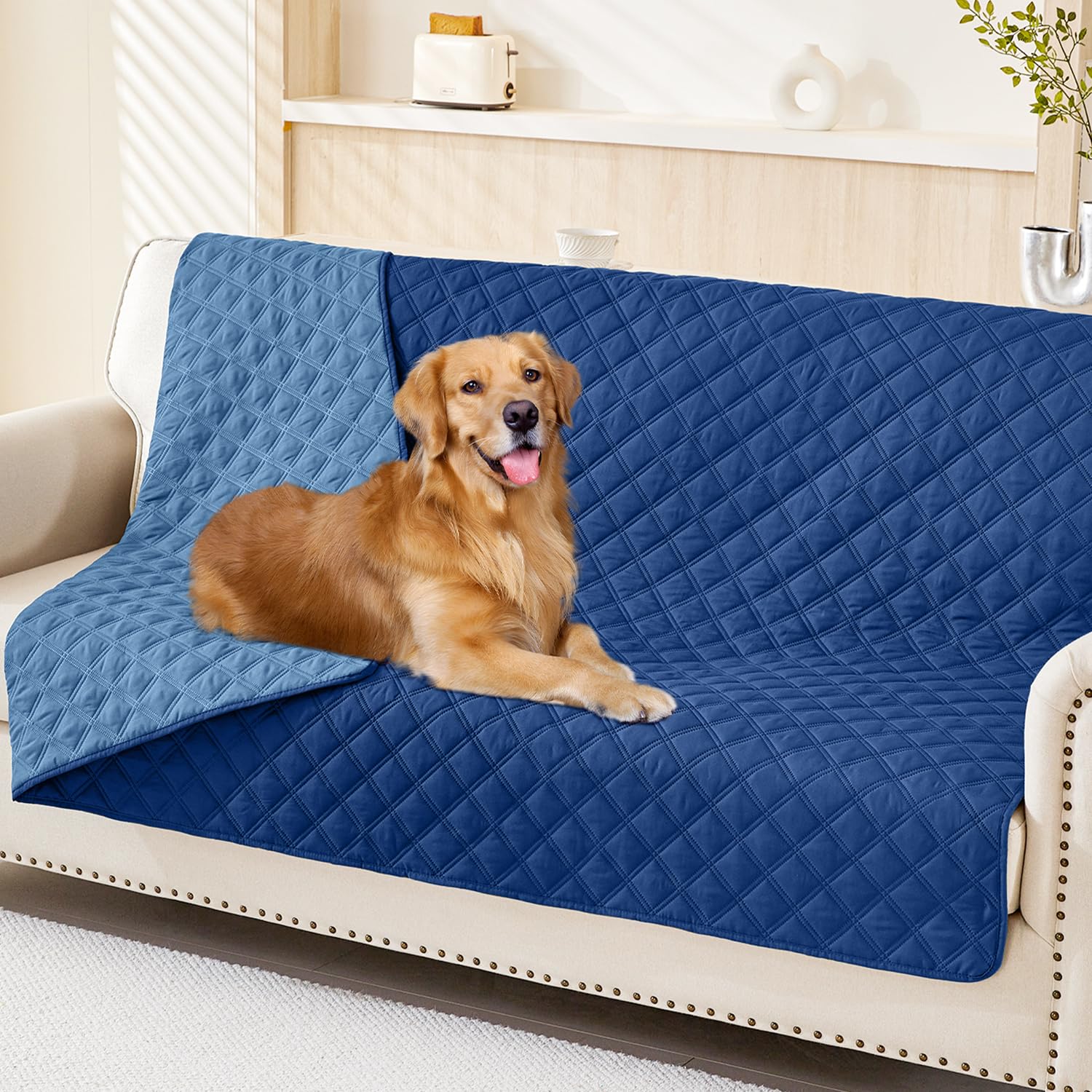 Smiry Waterproof Couch Covers for Dogs Washable, Reversible Pet Couch Covers for 3 Cushion Sofa Pet Friendly, Soft Sofa Furniture Protector for Dogs Cat Kids, Checkered (30"x70", Grey/Dark Grey)
