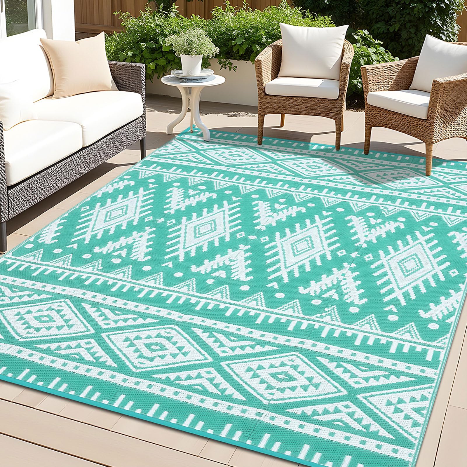 OLANLY Outdoor Rug Waterproof 5x8 ft, Reversible Outdoor Plastic Straw Rug, Boho Patio Rug, Indoor Outdoor Carpet, RV Mat Outside for Patio, Camp, Picnic, Balcony, Deck, Backyard, Black & White
