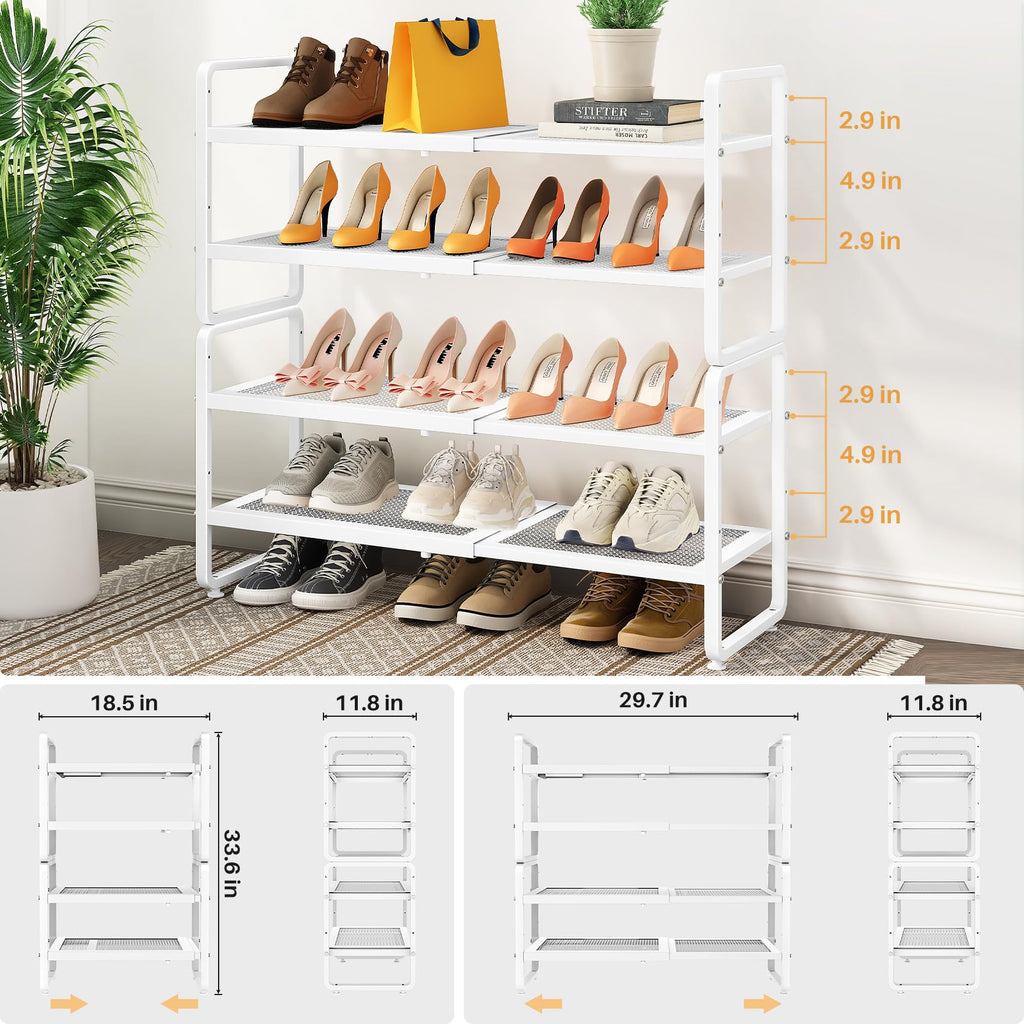 SNTD Shoe Rack - Expandable Shoe Organizer for Closet, Adjustable Metal Shoe Shelf Storage, Stackable Long Shoe Stand Holder for Garage, Entryway, Door Entrance (Black, 2-Tier)