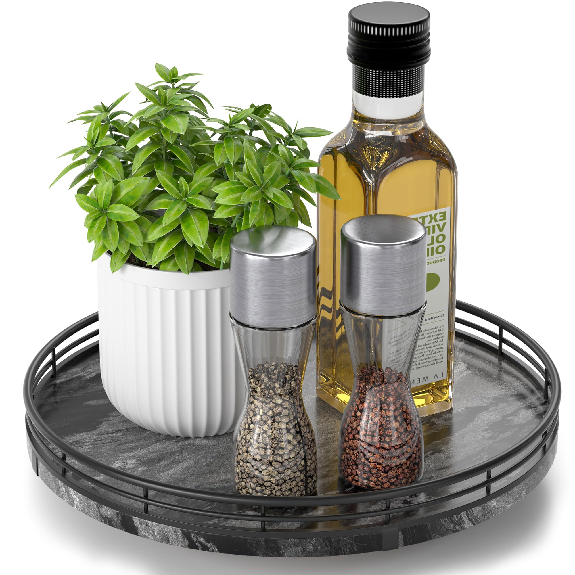 Farmhouse Oak 9" Lazy Susan Turntable Organizer for Cabinet, Round Wooden Lazy Susan Organization and Storage for Dining Table, Pantry, Kitchen, Countertop, Cupboard,Home Decor, Walnut Wood