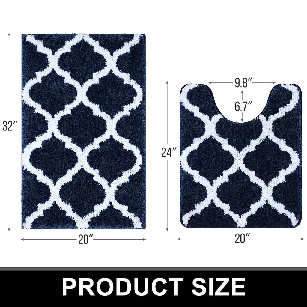 OLANLY Bathroom Rugs Set 2 Piece, Microfiber Bath Shower Mat and U-Shaped Toilet Rug, Machine Wash Dry, Non-Slip Absorbent Shaggy Bath Mats for Tub, Shower and Bathroom (30"x20"+24"x20", Grey)