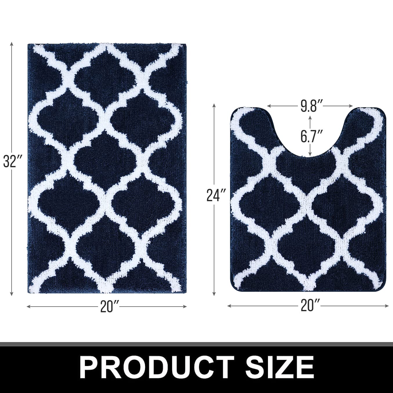 OLANLY Bathroom Rugs Set 2 Piece, Microfiber Bath Shower Mat and U-Shaped Toilet Rug, Machine Wash Dry, Non-Slip Absorbent Shaggy Bath Mats for Tub, Shower and Bathroom (30"x20"+24"x20", Grey)