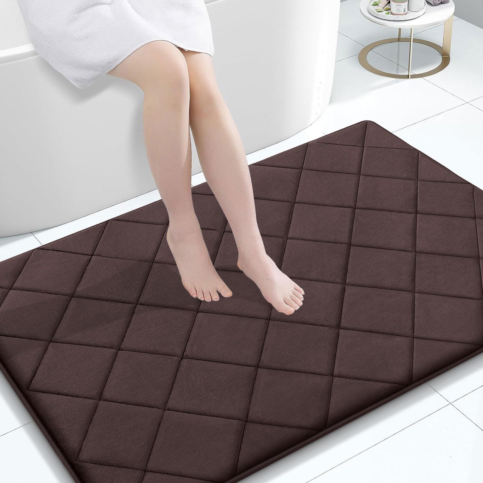 OLANLY Memory Foam Bath Mat 30x20, Ultra Soft and Absorbent Bathroom Rugs, Machine Washable, Comfortable Bath Carpet for Bathroom Floor, Tub and Shower, Black