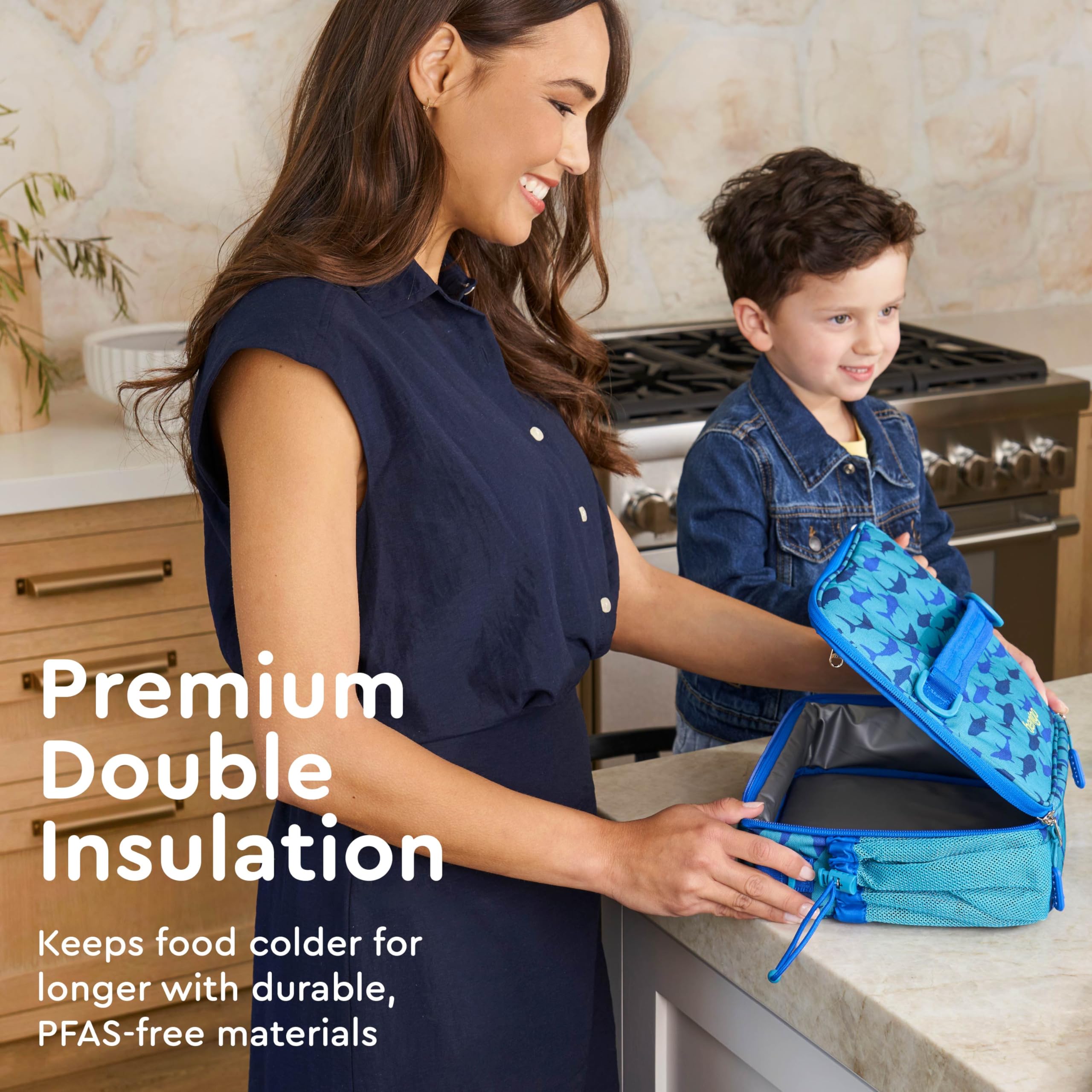 Bentgo Kids Lunch Bag - Durable, Double-Insulated Lunch Bag for Kids 3+; Holds Lunch Box, Water Bottle, & Snacks; Easy-Clean Water-Resistant Fabric & Multiple Zippered Pockets (Mermaid)