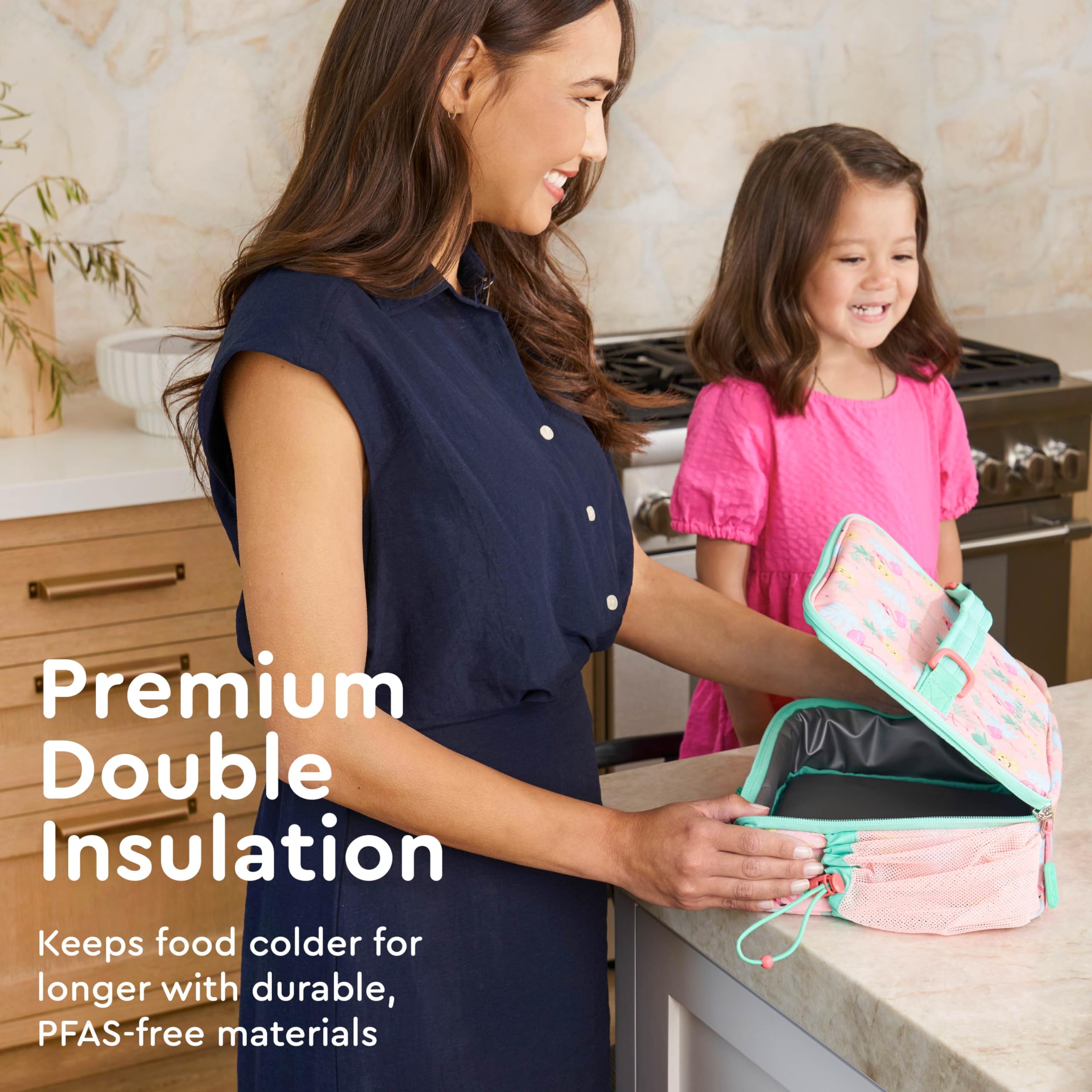 Bentgo Kids Lunch Bag - Durable, Double-Insulated Lunch Bag for Kids 3+; Holds Lunch Box, Water Bottle, & Snacks; Easy-Clean Water-Resistant Fabric & Multiple Zippered Pockets (Mermaid)