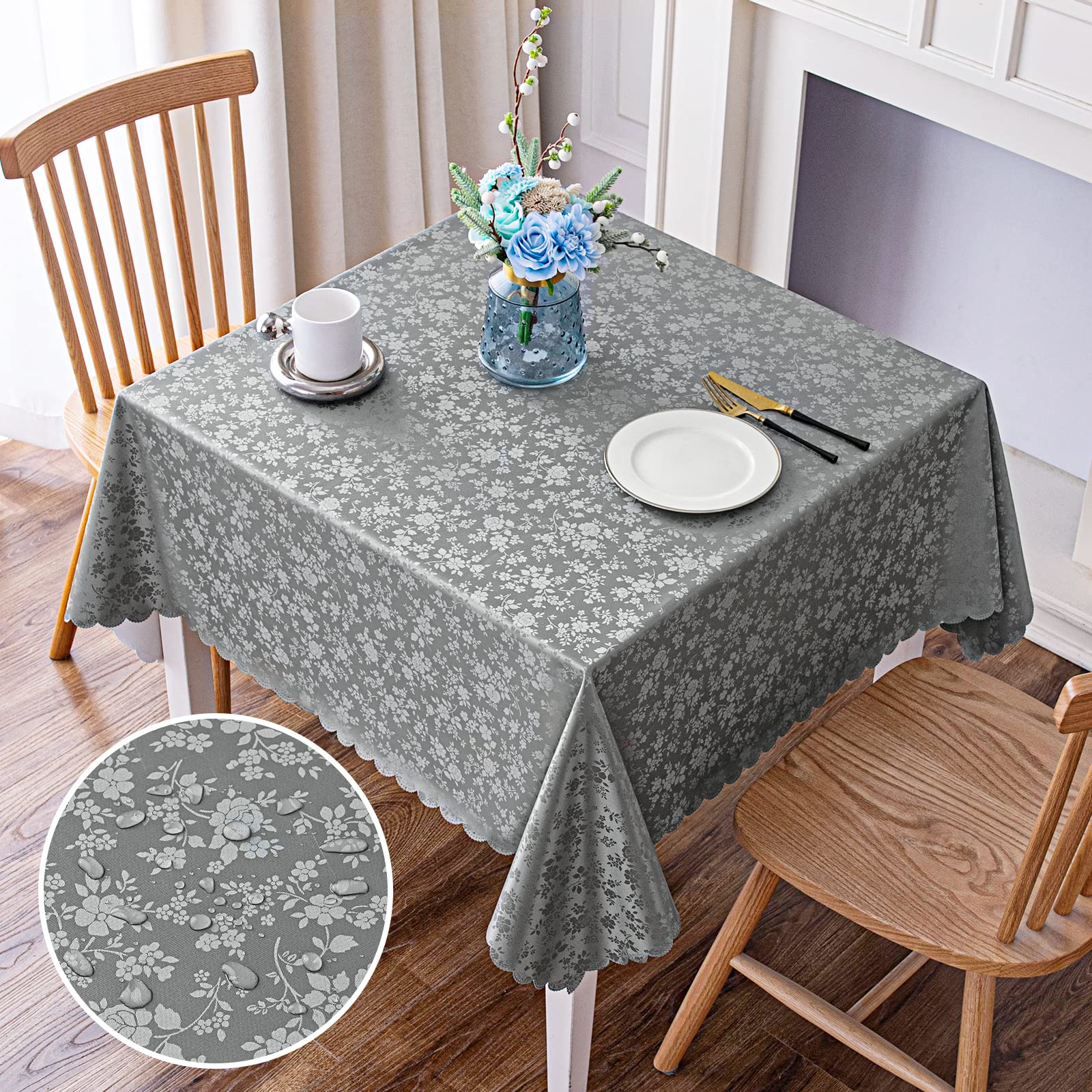 Smiry Rectangle Table Cloth, Waterproof Heavy Duty Vinyl Tablecloths, Wipeable Washable Table Cover for Kitchen and Dining Room (Beige, 60" X 84")