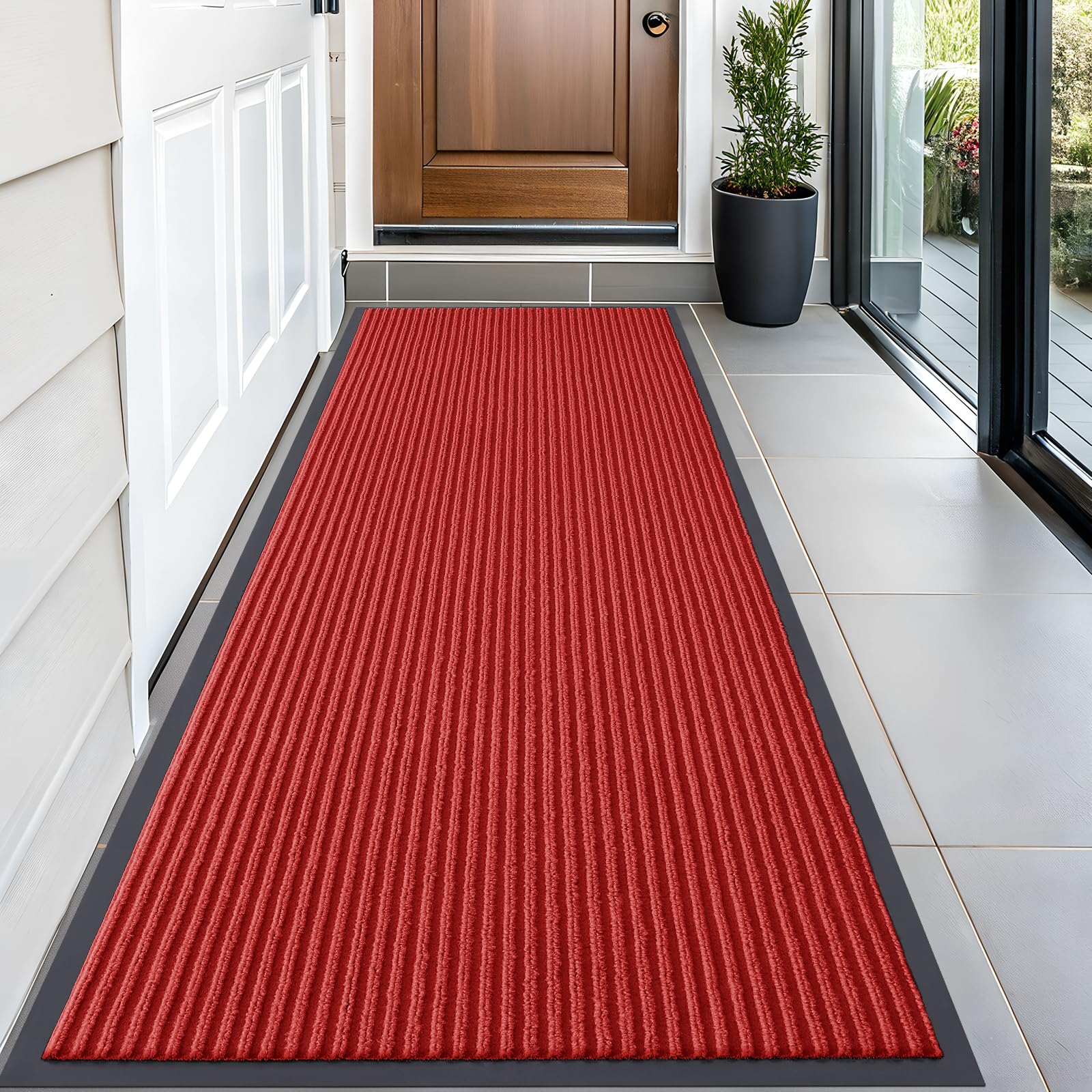 OLANLY Front Door Mat Indoor Outdoor Entrance, Waterproof Heavy Duty Doormat, Fade Resistant, Low Profile, Easy Clean Patio Porch Welcome Floor Mats for Entry, 29.5x17, Grey