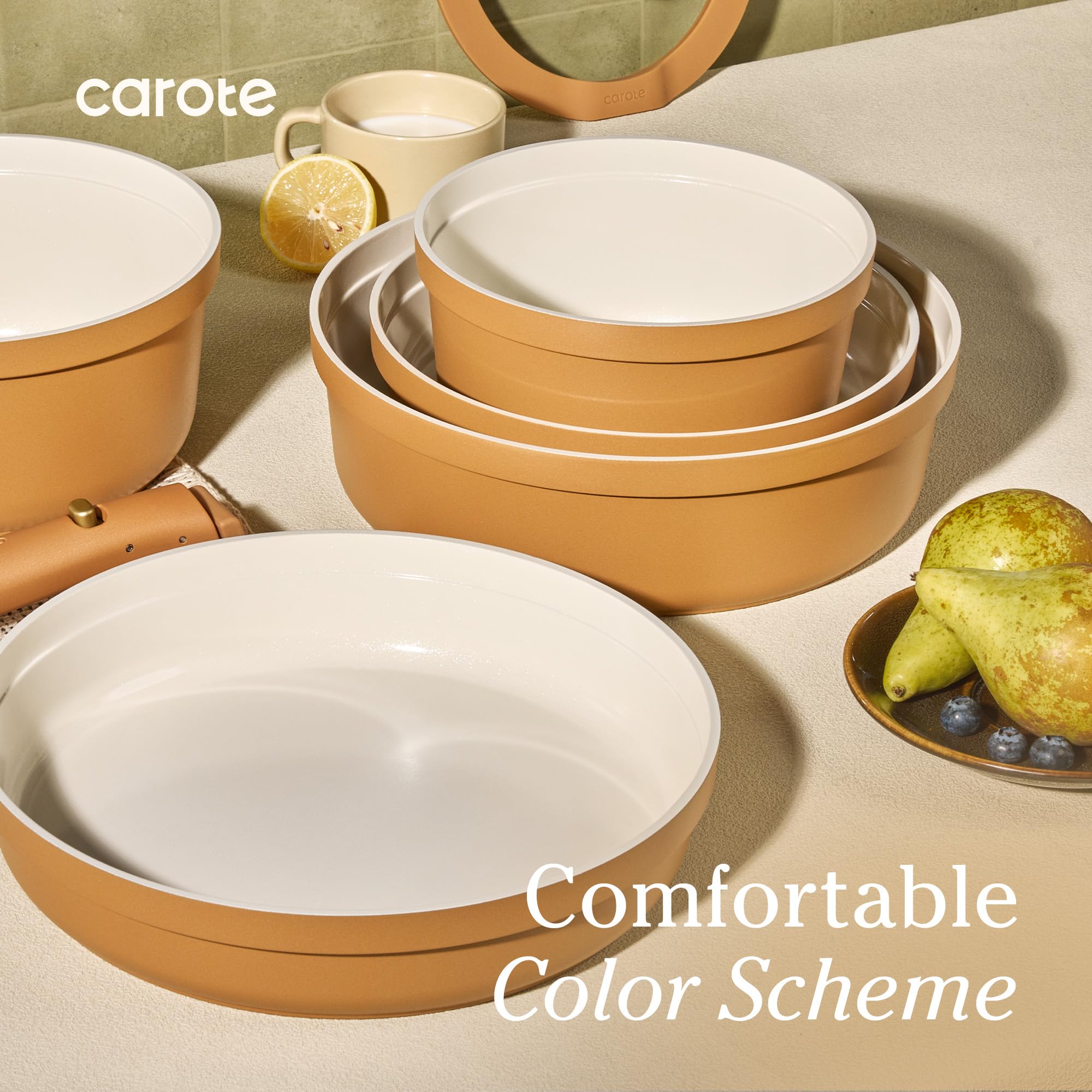 Carote 20pcs Ceramic Cookware Set with Detachable Handles, Pots and Pans Set Non Stick, RV Kitchen Cooking Pot and Pan, Dishwasher Safe, Non-toxic Induction Cookware PFAS and PFOA Free, Grey