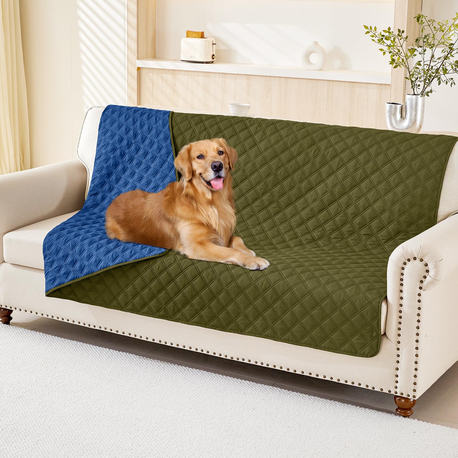Smiry Waterproof Couch Covers for Dogs Washable, Reversible Pet Couch Covers for 3 Cushion Sofa Pet Friendly, Soft Sofa Furniture Protector for Dogs Cat Kids, Checkered (30"x70", Grey/Dark Grey)