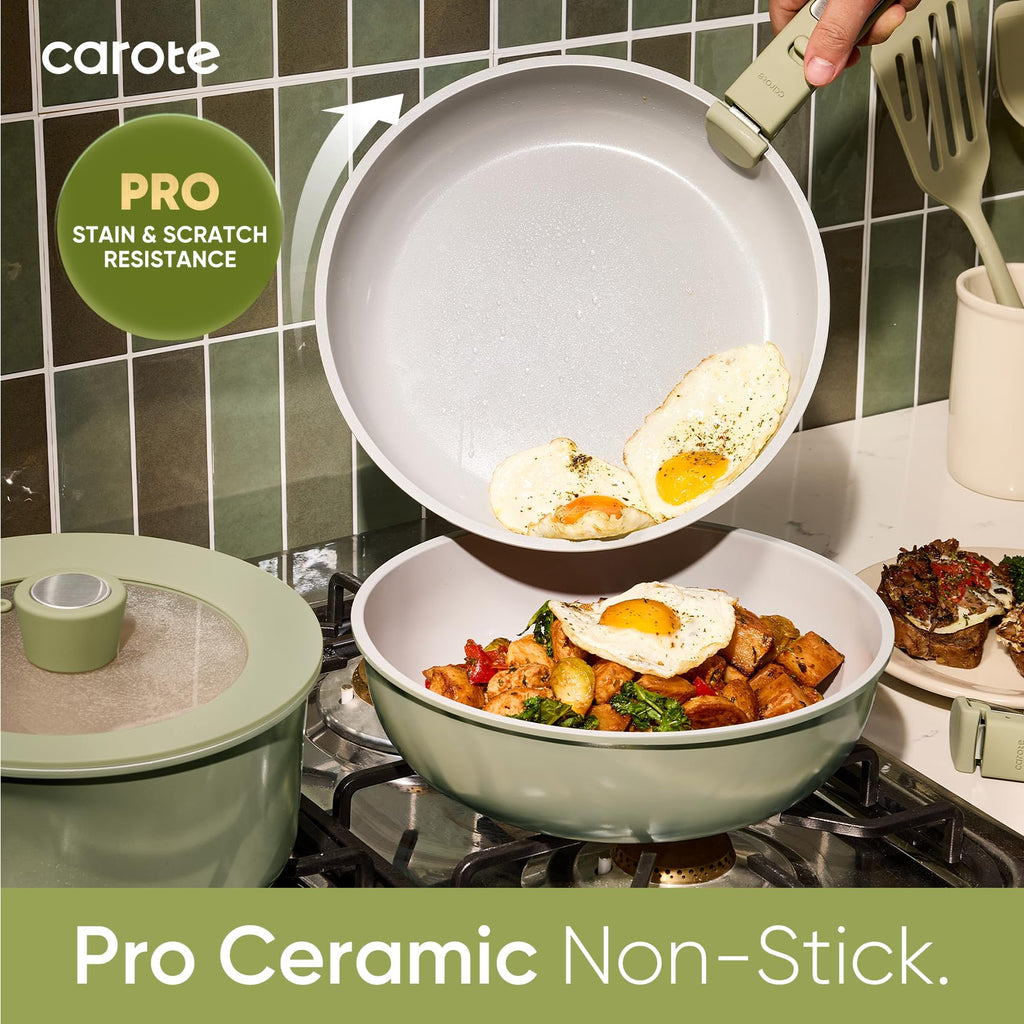CAROTE 27pcs Ceramic Cookware Set Nonstick, Pots and Pans Set Non Stick, Non Toxic Cookware Detachable Handles, Dishwasher/Oven Safe, RV/Camping Cookware, Pan and Pot with Kitchen Utensils, Navy Blue
