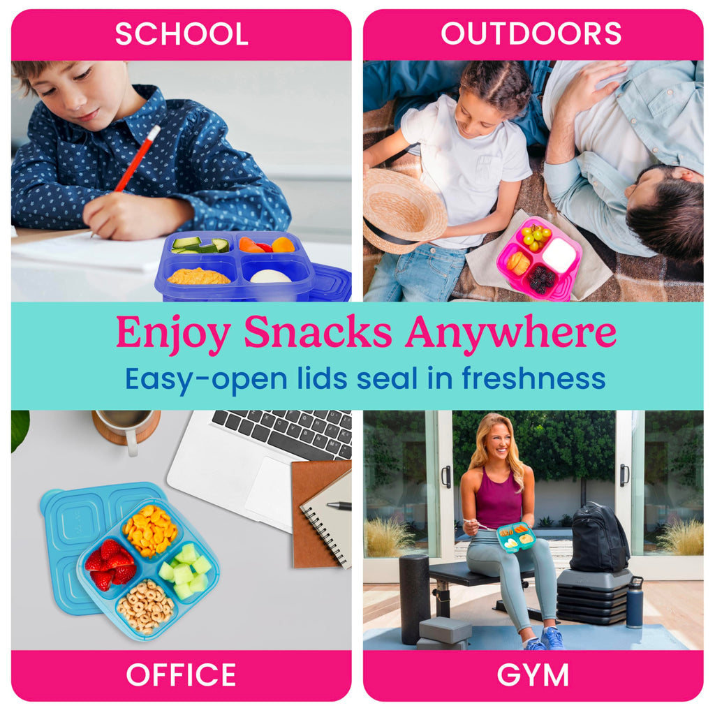 Bentgo Easyboxes 4-Compartment Snack Containers - 8-Piece Set with 4 Trays & 4 Custom-Fit Lids to Seal in Freshness - Reusable Food Storage & Meal Prep Bento BPA-Free Containers (Classic)