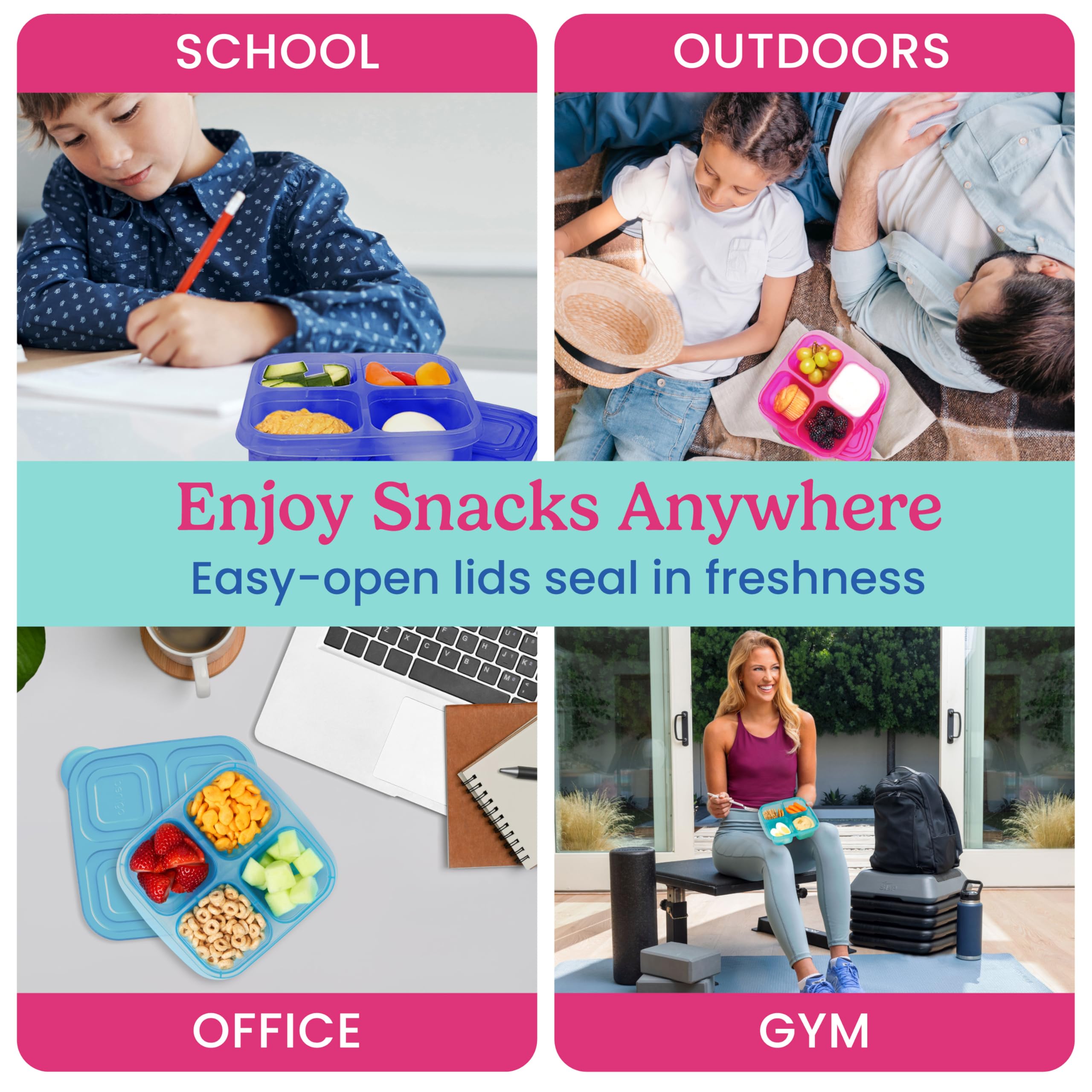 Bentgo Easyboxes 4-Compartment Snack Containers - 8-Piece Set with 4 Trays & 4 Custom-Fit Lids to Seal in Freshness - Reusable Food Storage & Meal Prep Bento BPA-Free Containers (Classic)