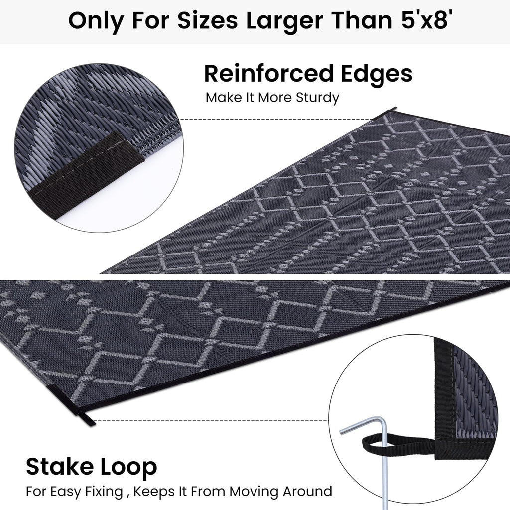 Smiry Waterproof Outdoor Rug 5x8 ft, Reversible Plastic Straw Patio Camping Rugs, Outdoor Indoor RV Mat Carpet for Patio, Outside Entry, Backyard, Deck, Bench, Picnic, Camper, Black & Beige