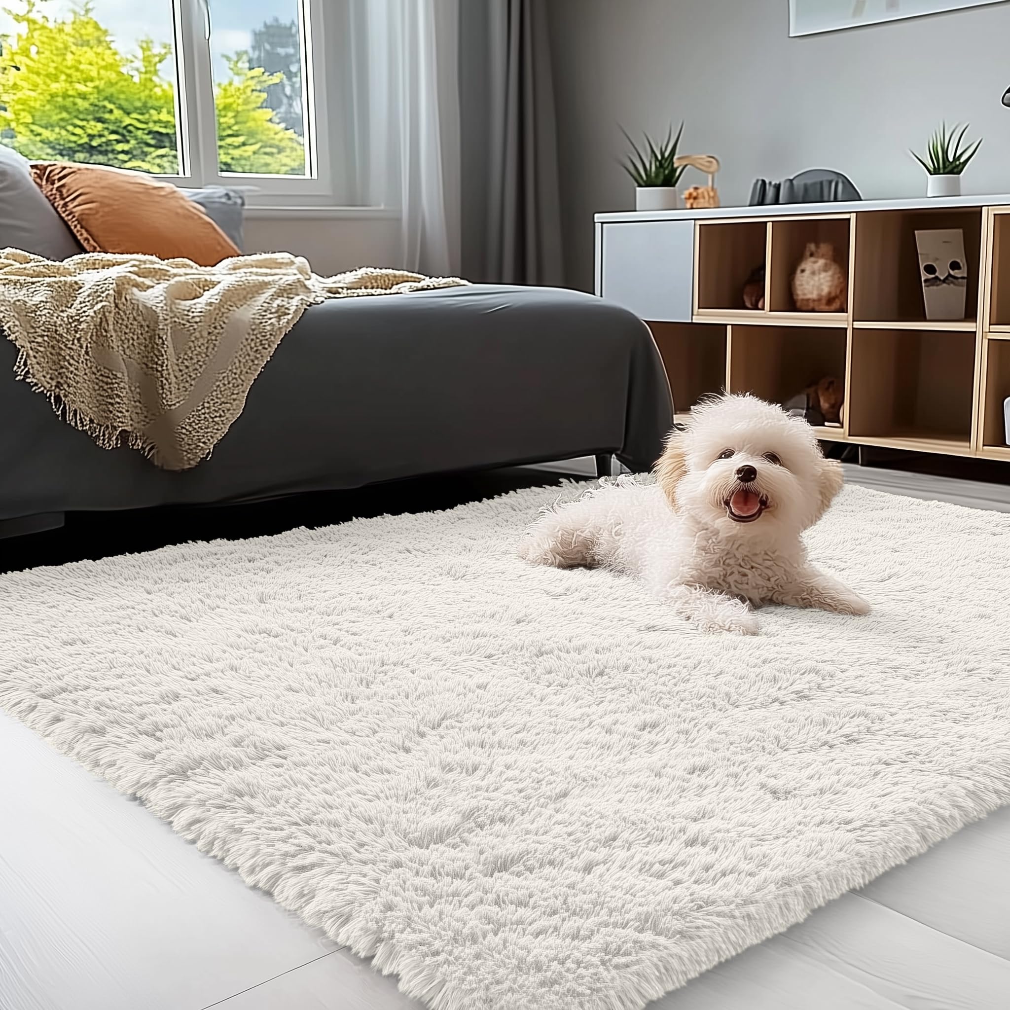 OLANLY Area Rugs for Living Room Bedroom, Machine Washable 4x5.9 ft Soft Fluffy Shaggy Bedside Rug, Indoor Floor Carpet for Kids Girls and Boys, Dorms, Nursery Rooms, Home Decor Aesthetic, Grey