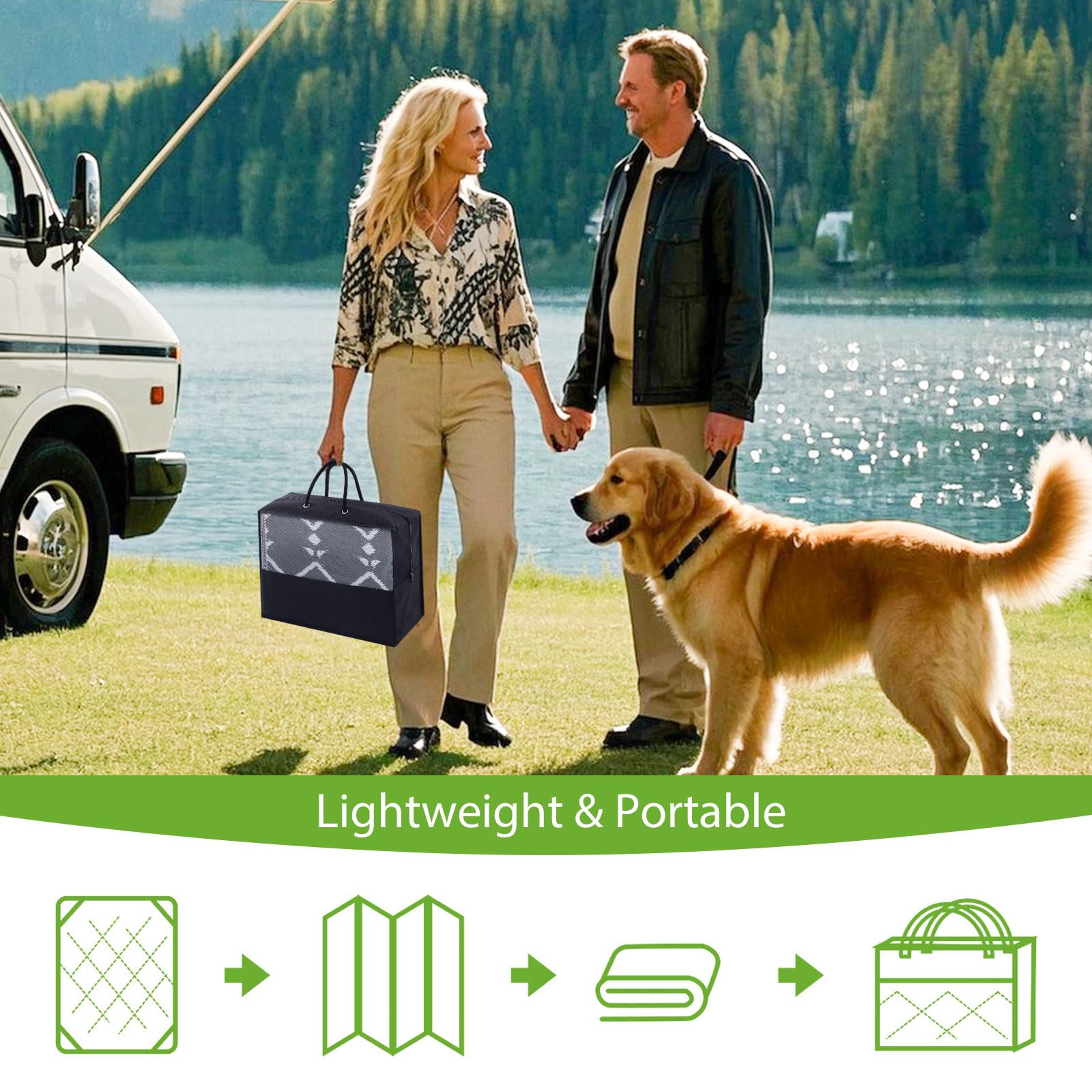 Smiry Waterproof Outdoor Rug 5x8 ft, Reversible Plastic Straw Patio Camping Rugs, Outdoor Indoor RV Mat Carpet for Patio, Outside Entry, Backyard, Deck, Bench, Picnic, Camper, Black & Beige