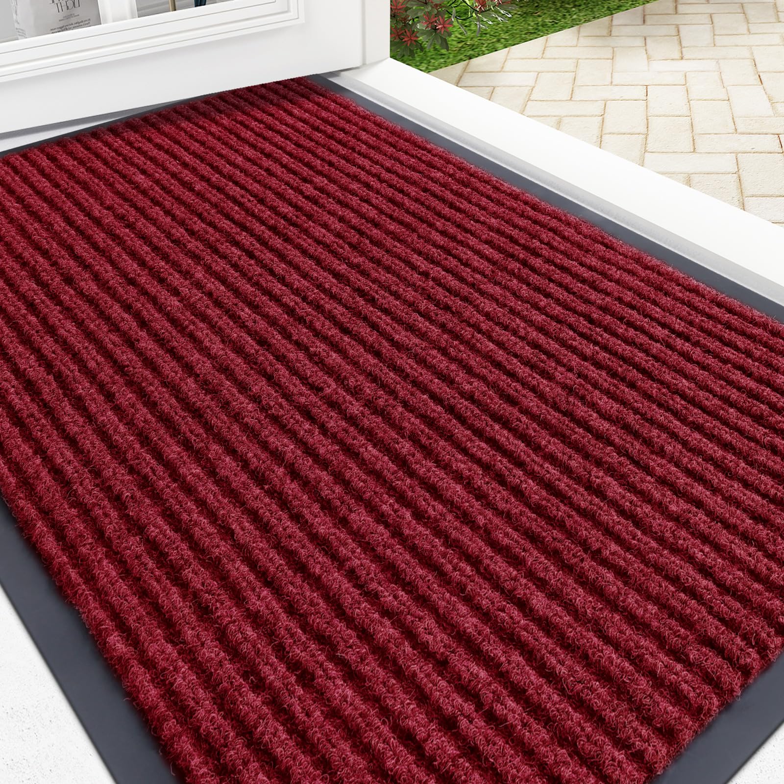 OLANLY Front Door Mat Indoor Outdoor Entrance, Waterproof Heavy Duty Doormat, Fade Resistant, Low Profile, Easy Clean Patio Porch Welcome Floor Mats for Entry, 29.5x17, Grey