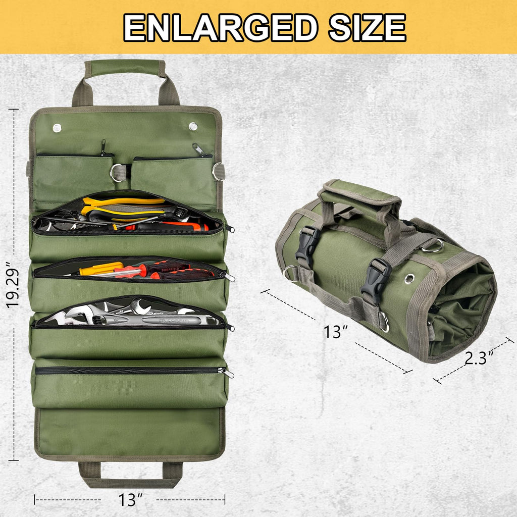 Tool Bag Organizer Roll Up: Gifts for Men Fathers Day Dad Gifts for Him Boyfriend Husband Birthday Portable Motorcycle Tool Box Woodworking Gift for Mechanic Craftsman Electrician Rollup Toolbag