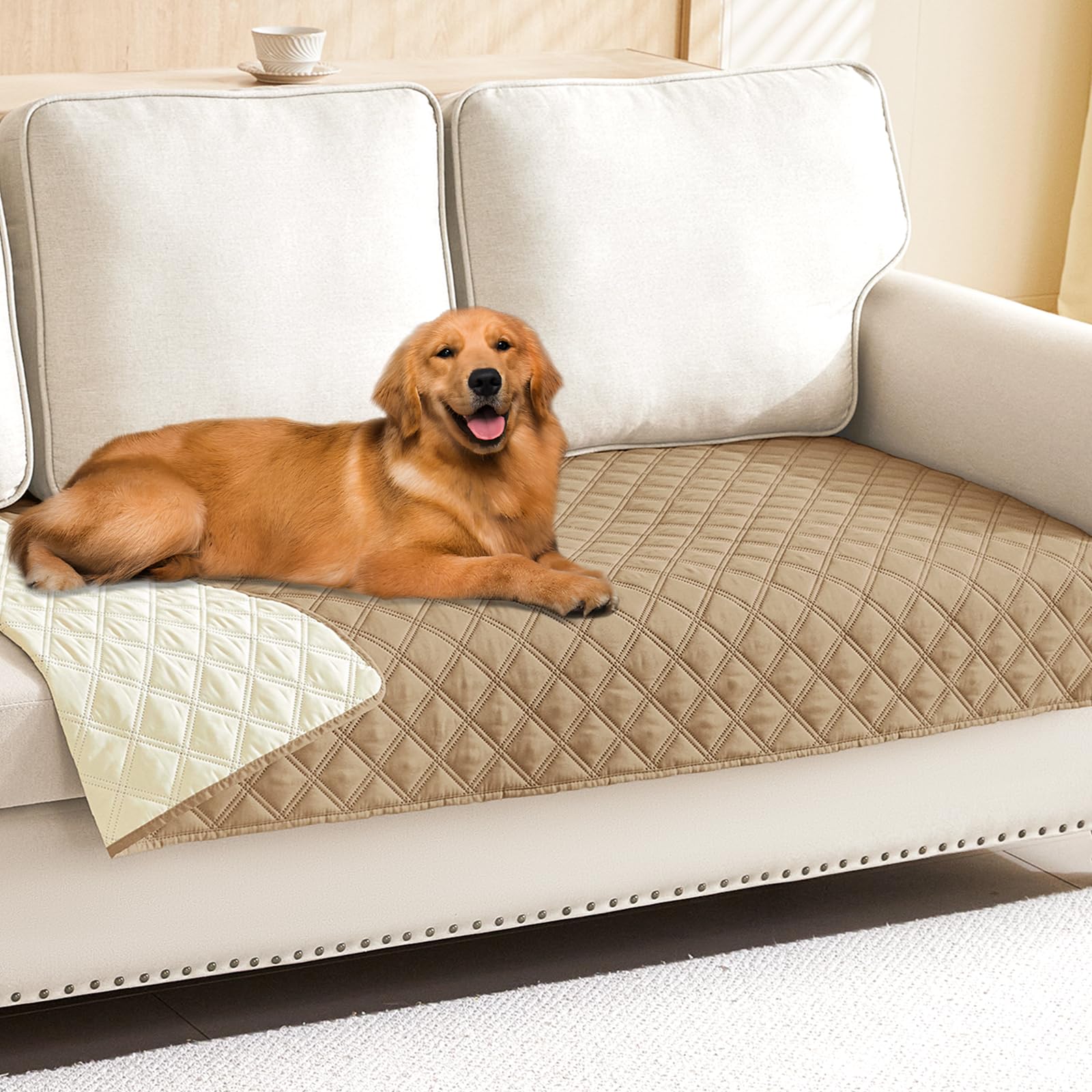 Smiry Waterproof Couch Covers for Dogs Washable, Reversible Pet Couch Covers for 3 Cushion Sofa Pet Friendly, Soft Sofa Furniture Protector for Dogs Cat Kids, Checkered (30"x70", Grey/Dark Grey)