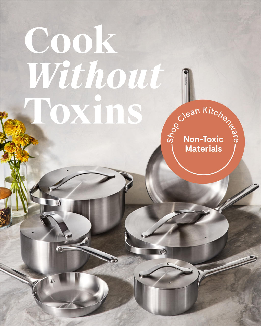 Caraway Stainless Steel Cookware Set – 12 Piece 5-Ply Stainless Steel Pots and Pans Set - Includes Fry, Sauce, Sauté Pan, Dutch Oven, and Space-Saving Storage - Non Toxic, PTFE & PFOA Free