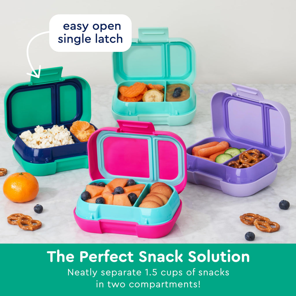 Bentgo Kids Snack - 2 Compartment Leak-Proof Bento Box Container for Snacks and Small Meals, Easy-Open Latch, Dishwasher Safe, BPA-Free for School, Daycare, & Sports - Ideal for Ages 3+ (Green/Navy)