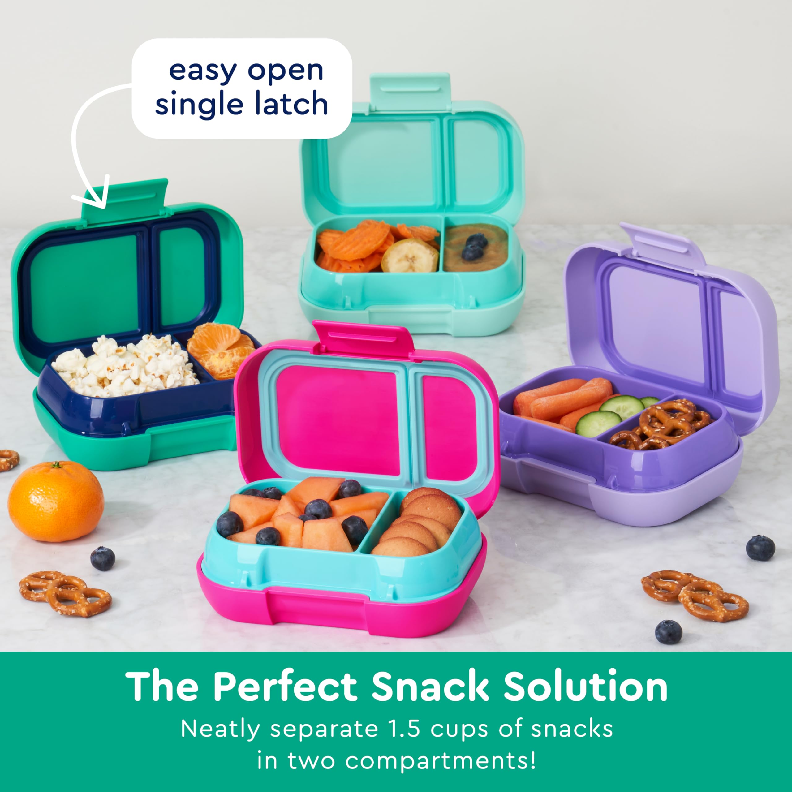 Bentgo Kids Snack - 2 Compartment Leak-Proof Bento Box Container for Snacks and Small Meals, Easy-Open Latch, Dishwasher Safe, BPA-Free for School, Daycare, & Sports - Ideal for Ages 3+ (Green/Navy)
