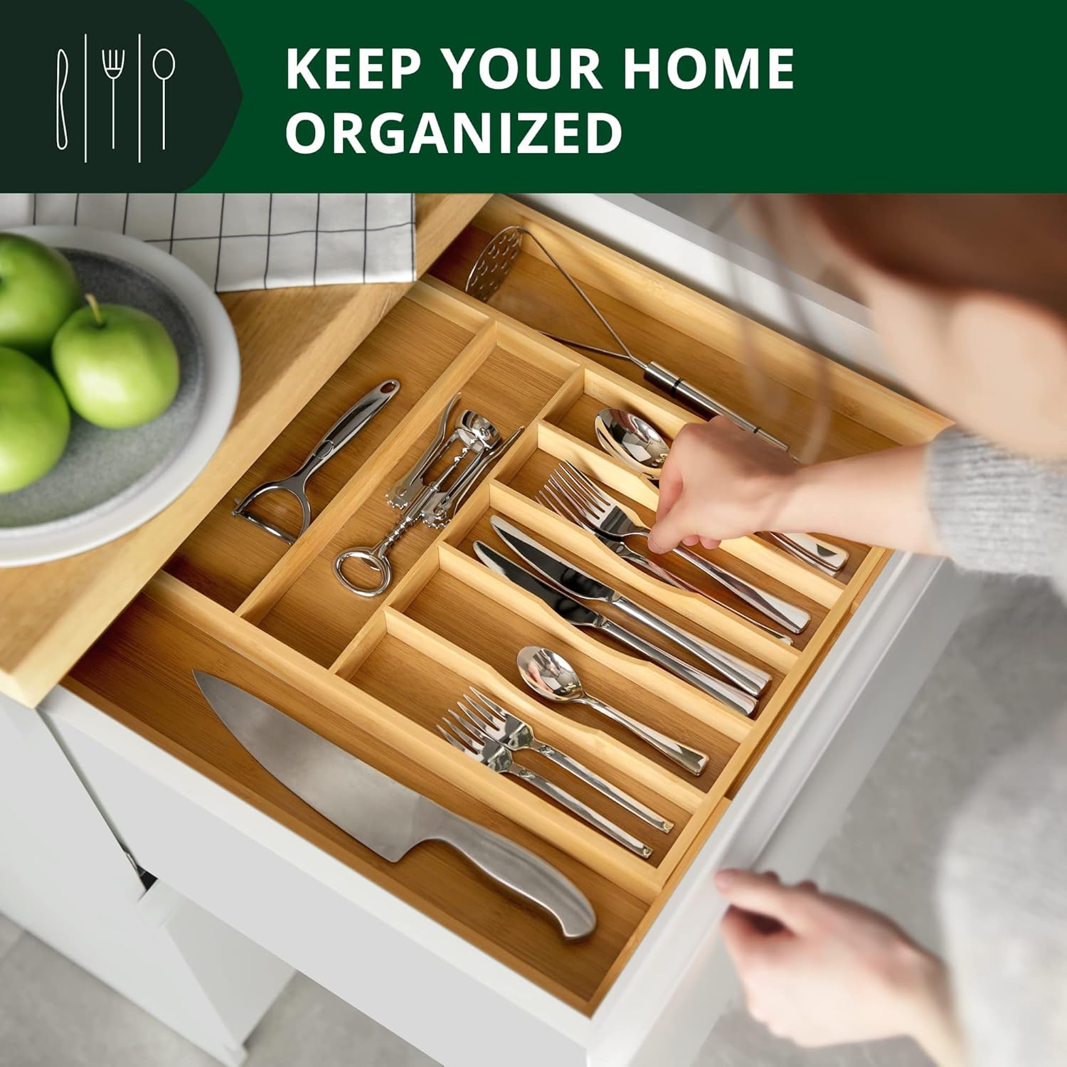 ROYAL CRAFT WOOD Luxury Bamboo Kitchen Drawer Organizer and Storage Box 5pcs Bundle