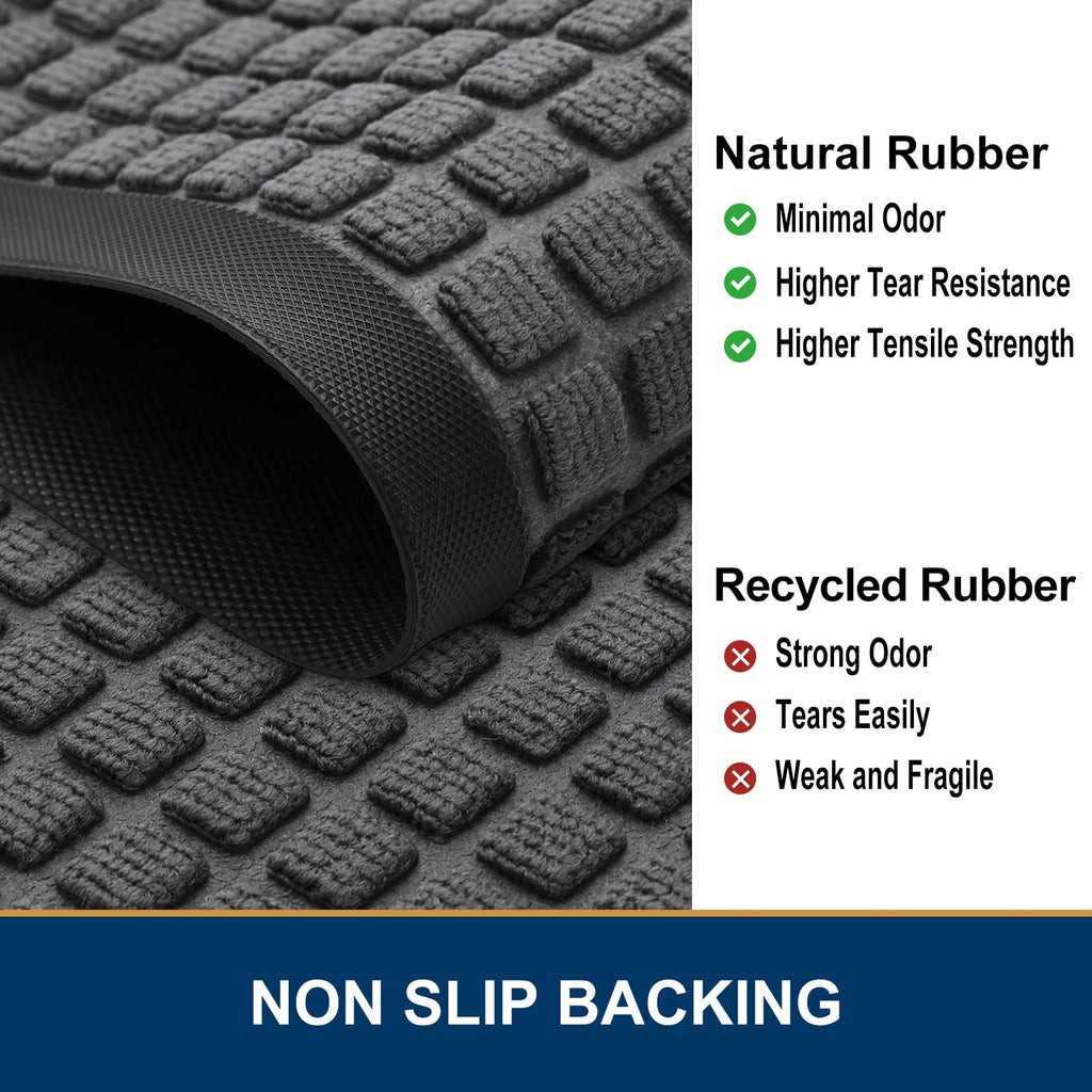 Smiry Front Door Mat Outside Entrance, Heavy Duty Natural Rubber Doormat, Non Slip, Trap Dirt and Moisture, Easy Clean, Low Profile Welcome Floor Mats for Indoor Outdoor Entry, 29.5x17 Inch, Black