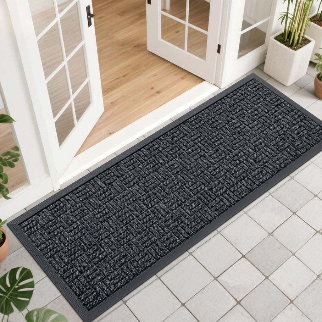 OLANLY Front Door Mat Outside Entrance 29.5x17, Absorbent, Heavy Duty Sturdy Natural Rubber Doormat Indoor Outdoor, Stain and Fade Resistant, Non-Slip Backing Low Profile Floor Mat for Entryway, Grey