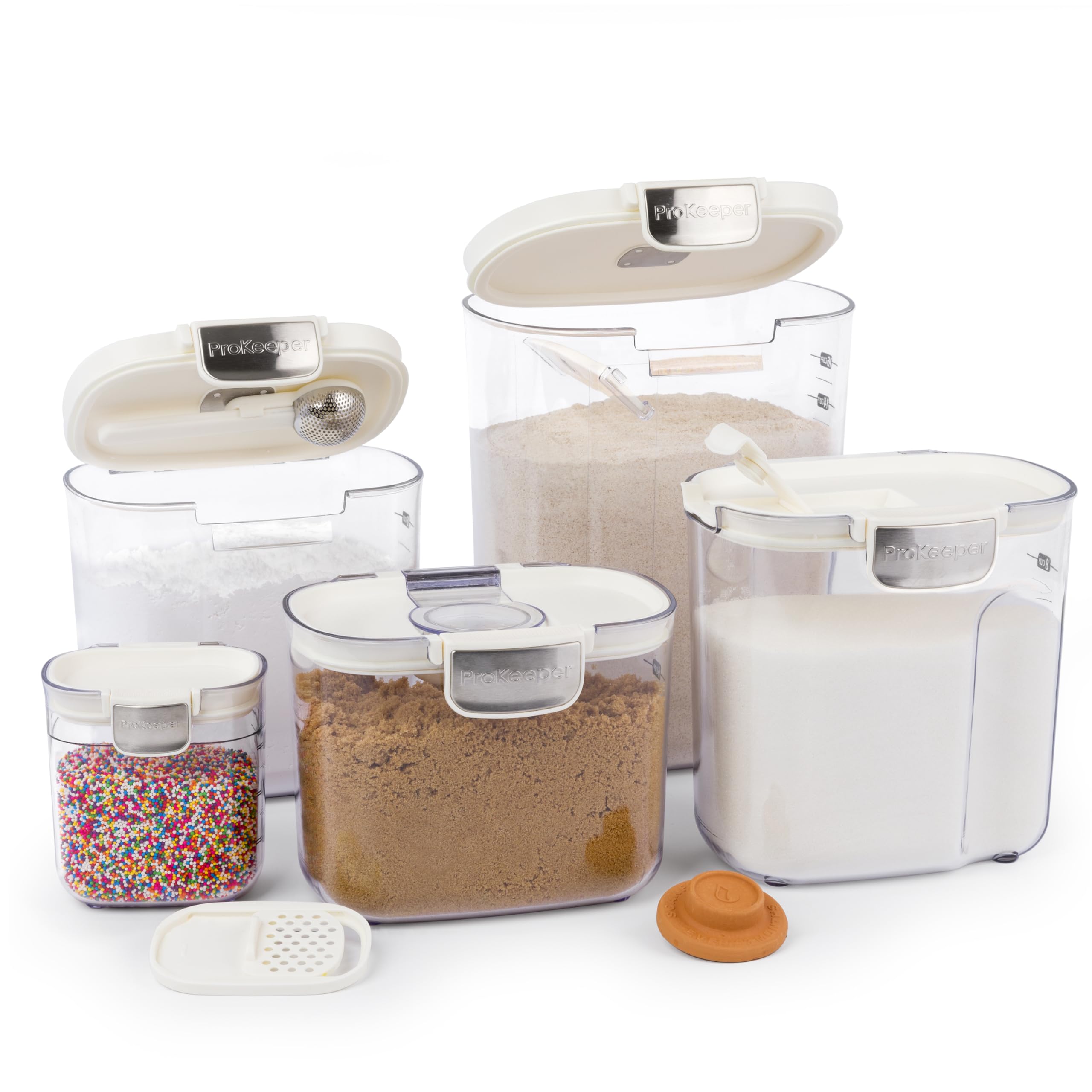 ProKeeper+ Airtight Food Storage Container Set – Clear Plastic Flour and Sugar Canister Set with Magnetic Accessories for Kitchen Organization (Grey, 9-Piece)