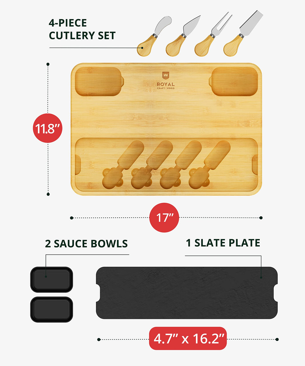 ROYAL CRAFT WOOD Premium Bamboo Charcuterie Board Set - Cheese Platter & Serving Tray & Serving Utensils - Perfect Housewarming Gift, Wedding, Bridal Shower Gift - Ideal for Entertaining and New Home