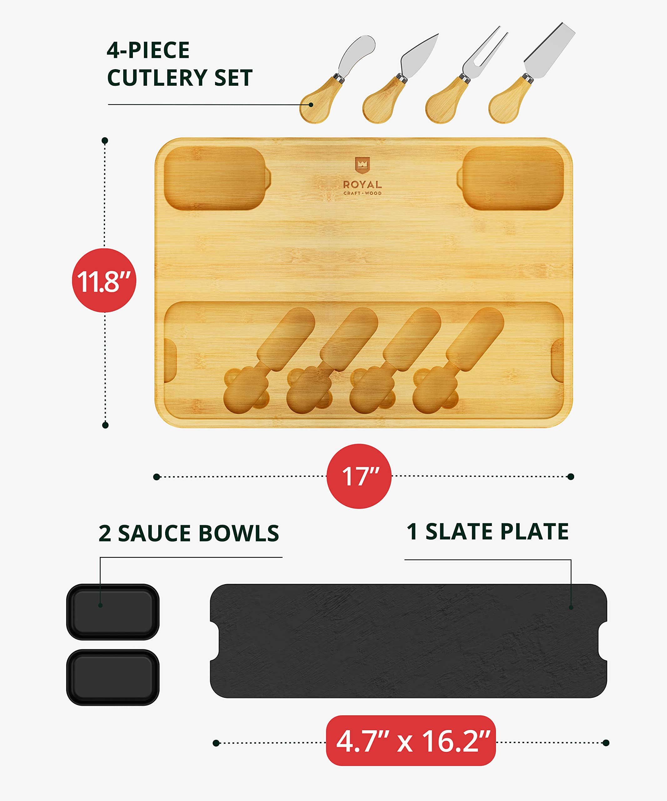 ROYAL CRAFT WOOD Premium Bamboo Charcuterie Board Set - Cheese Platter & Serving Tray & Serving Utensils - Perfect Housewarming Gift, Wedding, Bridal Shower Gift - Ideal for Entertaining and New Home